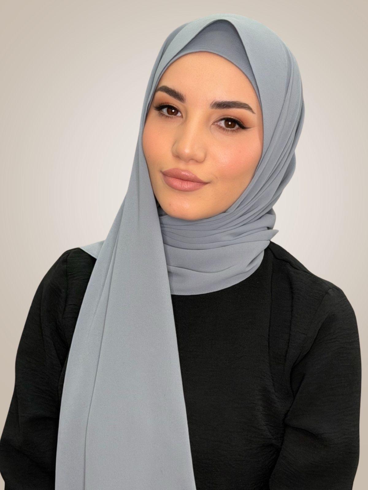 Matching Chiffon Hijab Set-Slate Grey