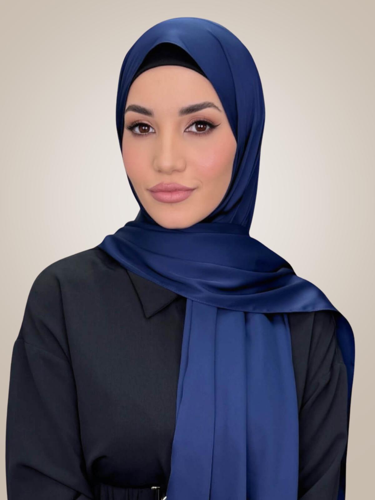 Premium Satin Hijab-Navy Blue