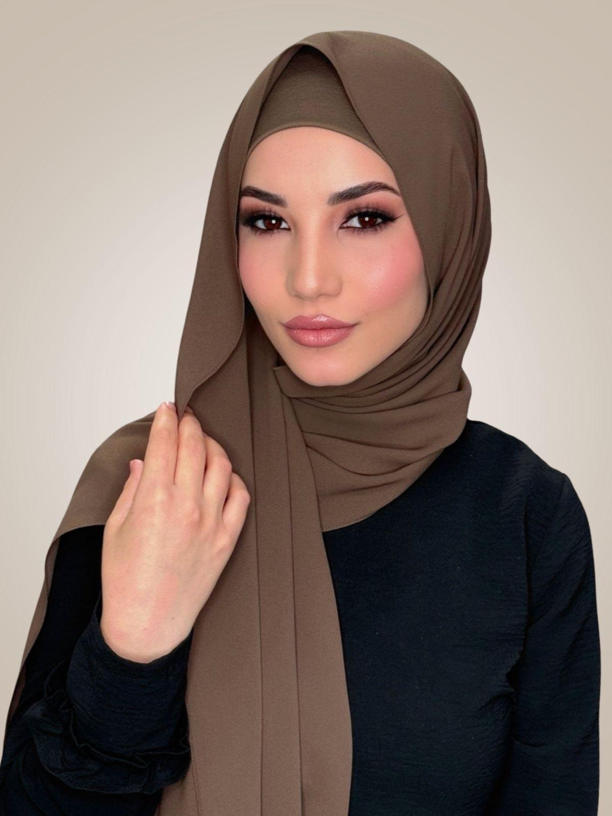 Matching Chiffon Hijab Set-Swiss Brown