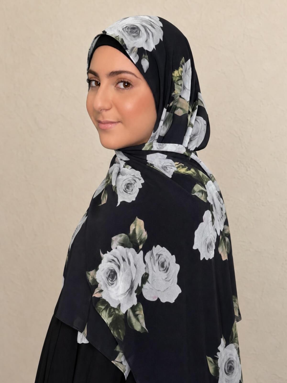 Modish Girl Printed Chiffon Hijab-Frosted Rosette