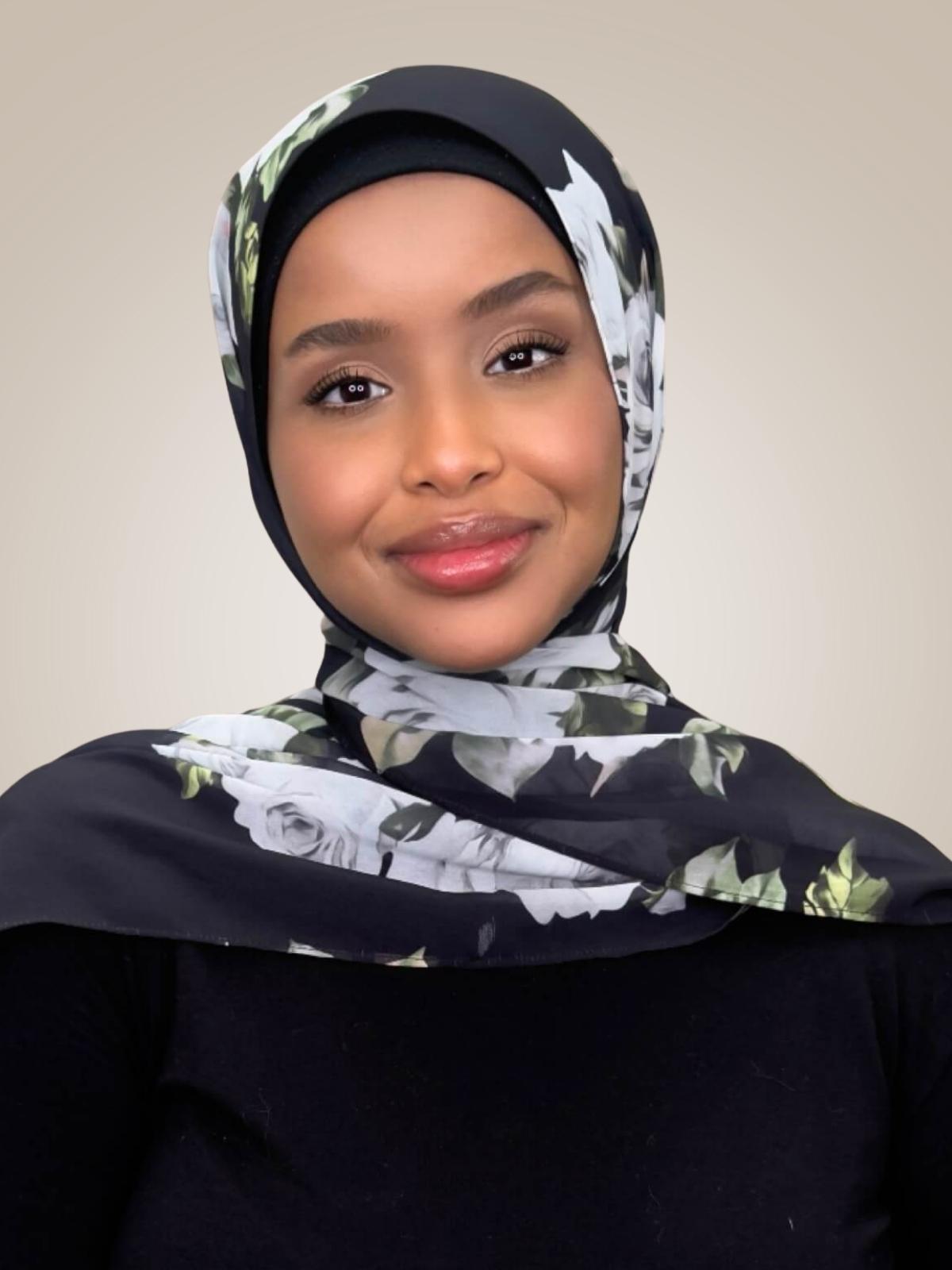 Printed Chiffon Hijab-Frosted Rosette