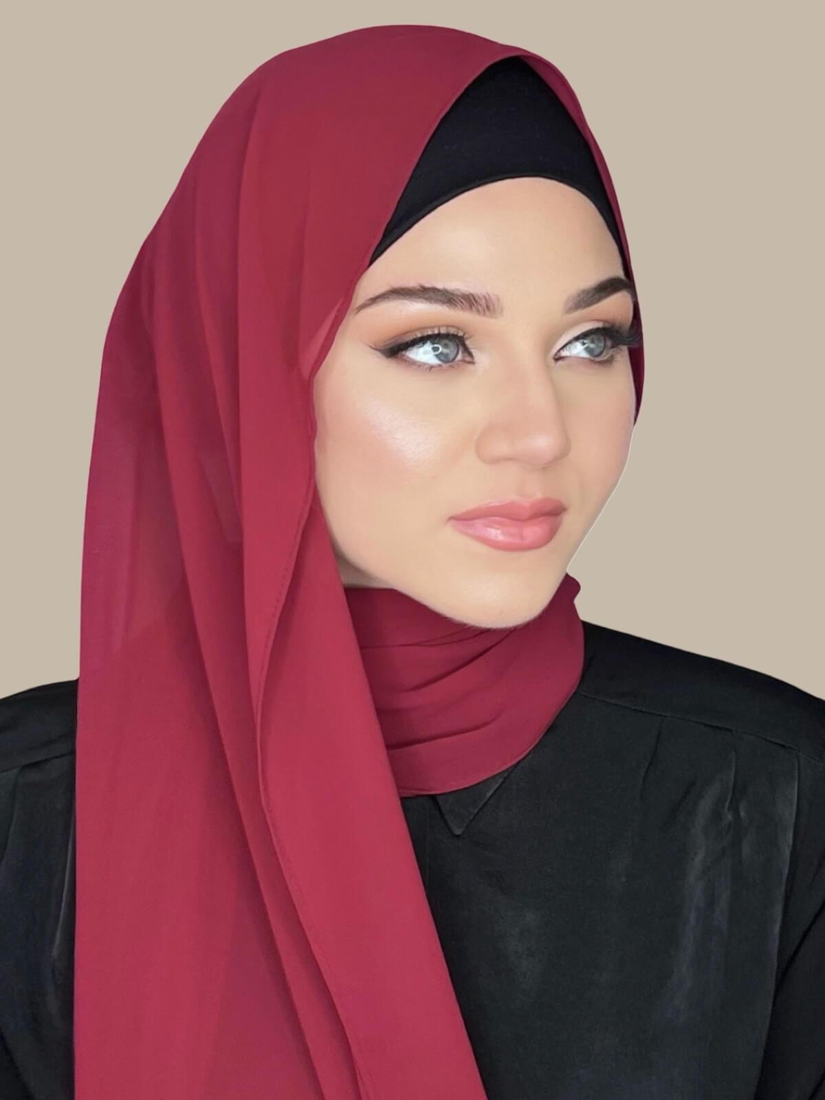 Luxury Chiffon Hijab-Berry Red