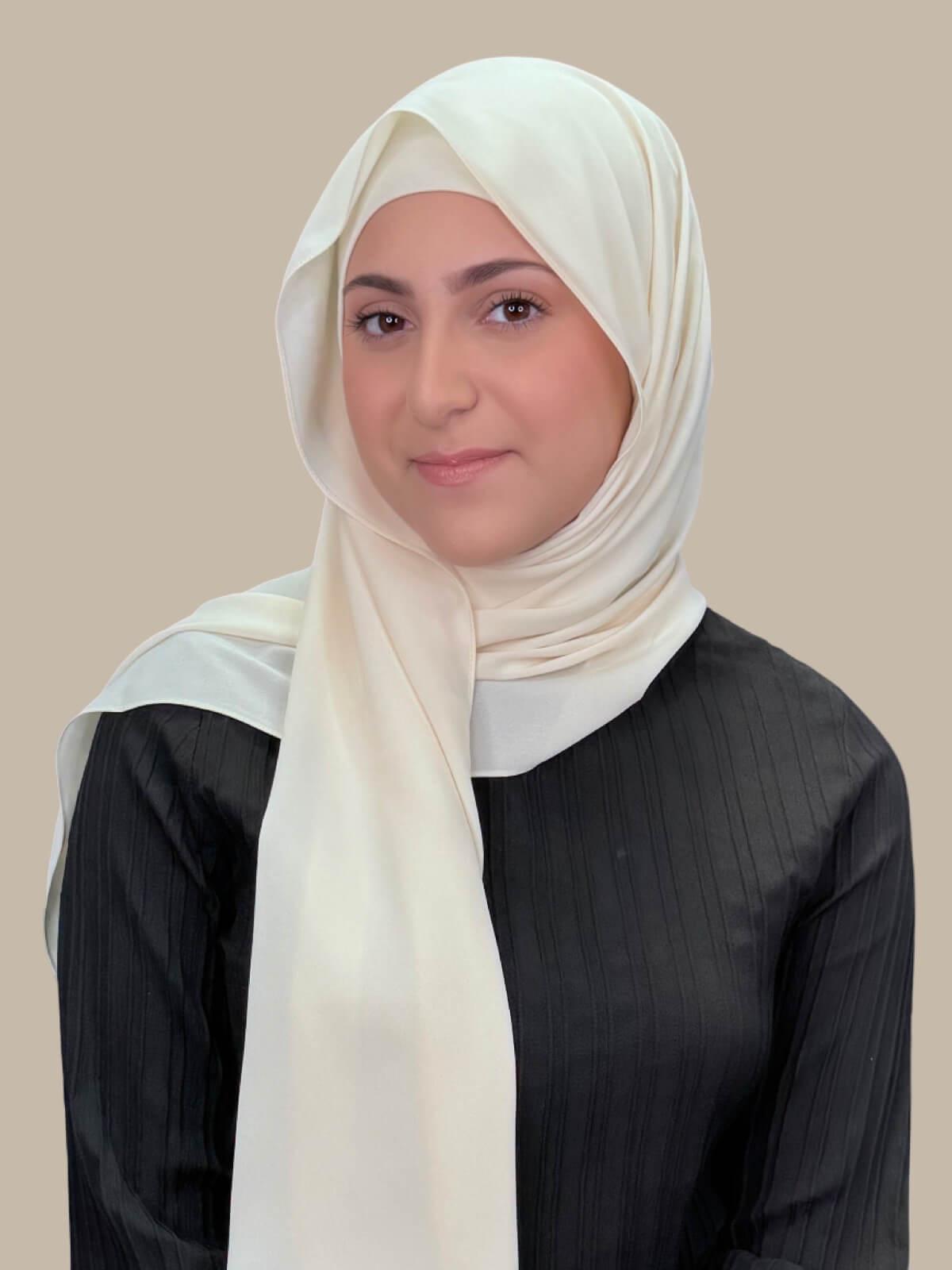 Ivory Lace Matching Chiffon Hijab Set in modish girl size on model, front view 