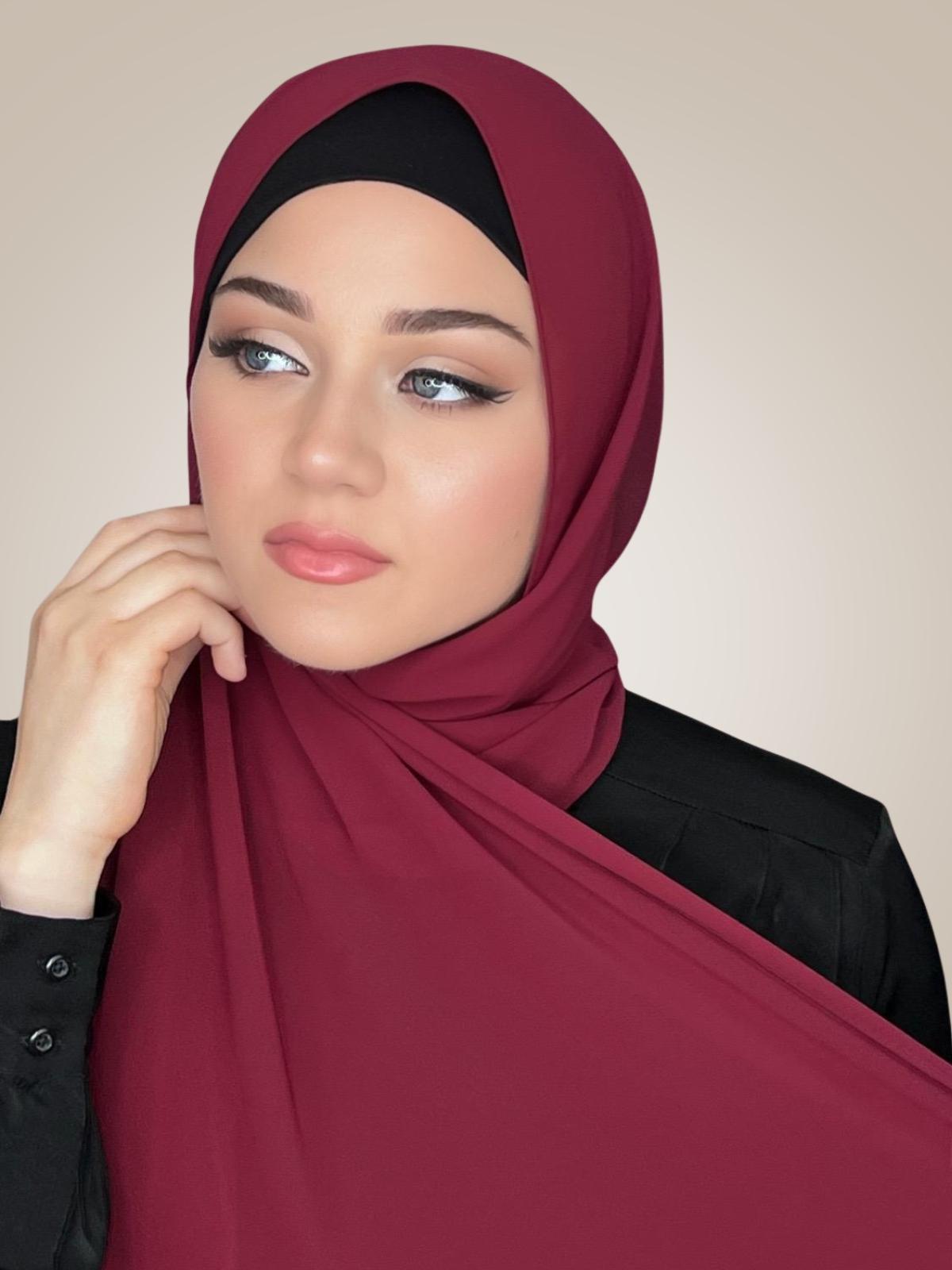 Luxury Chiffon Hijab-Berry Red