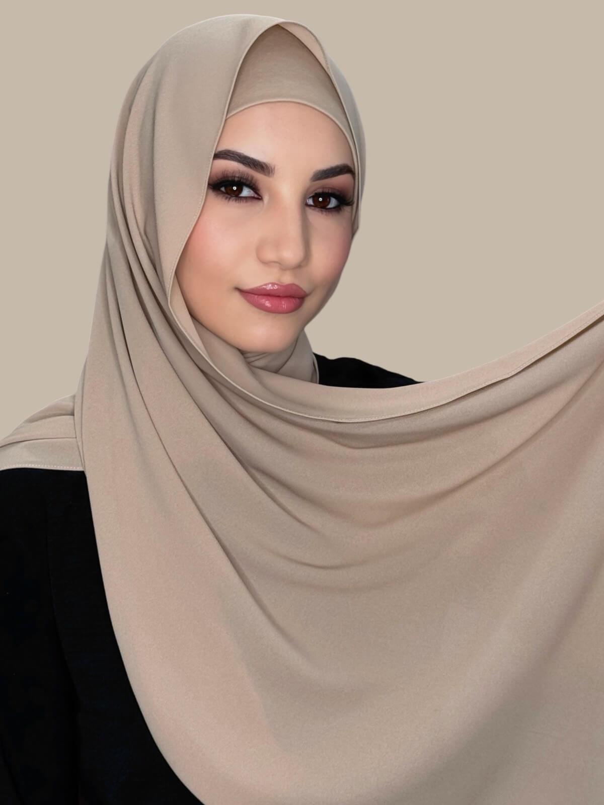 Desert Matching Chiffon Hijab Set on model,front view showing full opacity of hijab