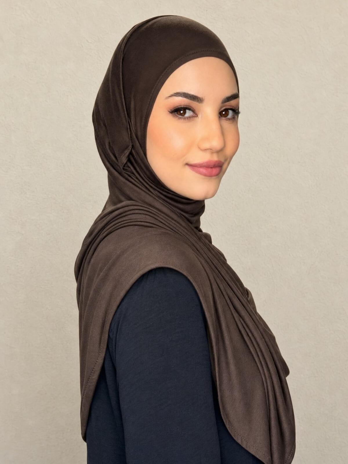 Pre-Sewn Jersey Hijab-Chocolate Brown