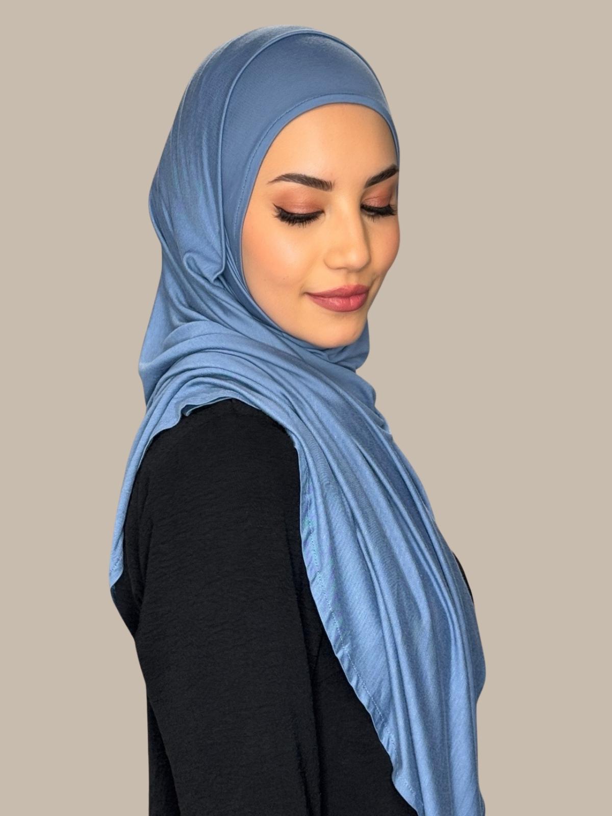Pre-Sewn Jersey Hijab-Blue Grey