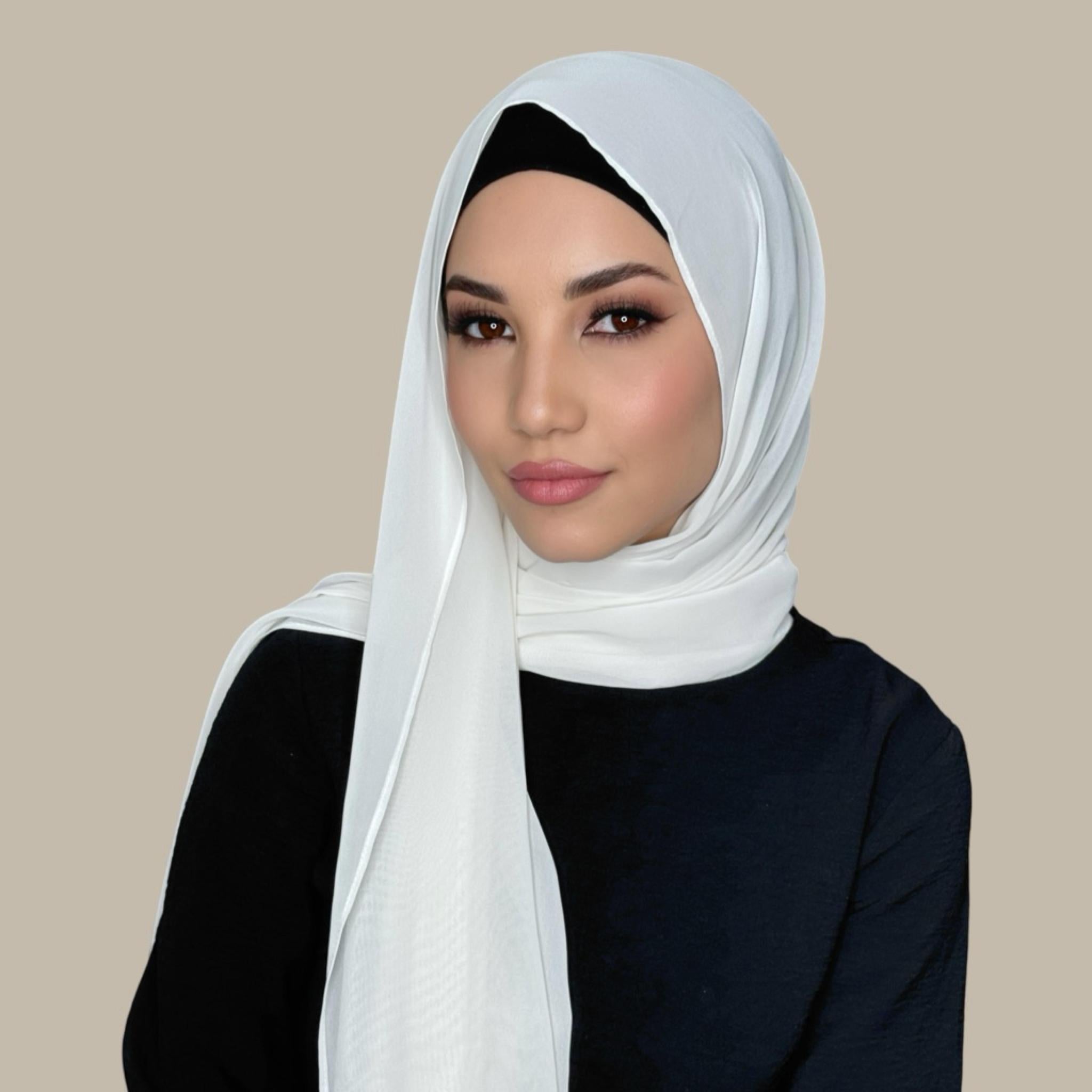 Luxury Chiffon Hijab-Floral White