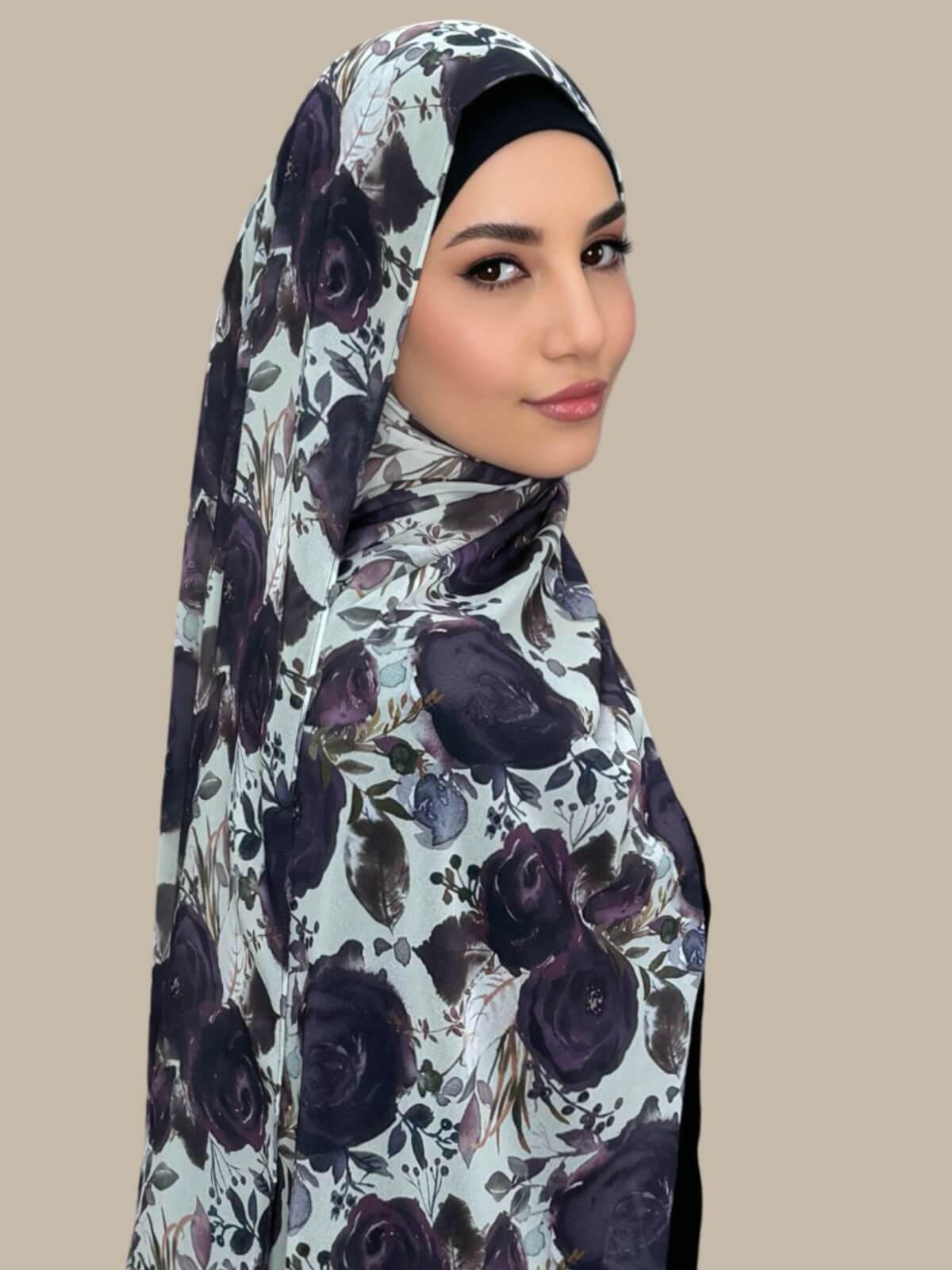 Printed Chiffon Hijab-Plum Orchid