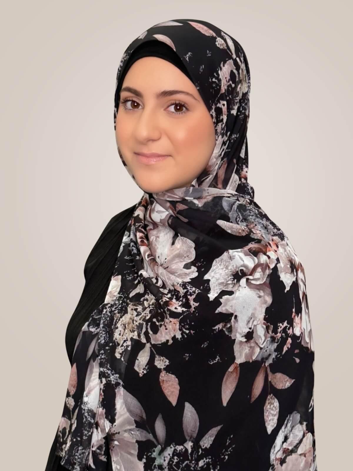 Modish Girl Printed Chiffon Hijab- Fleurette Slate II
