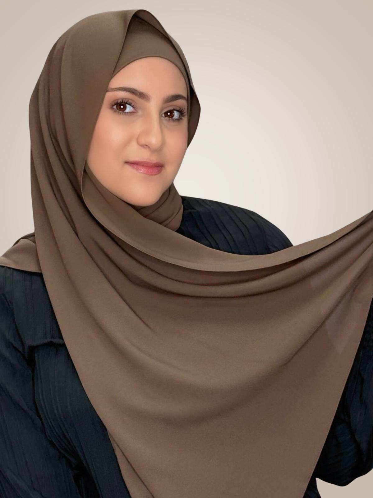 Modish Girl Matching Chiffon Hijab Set-Swiss Brown