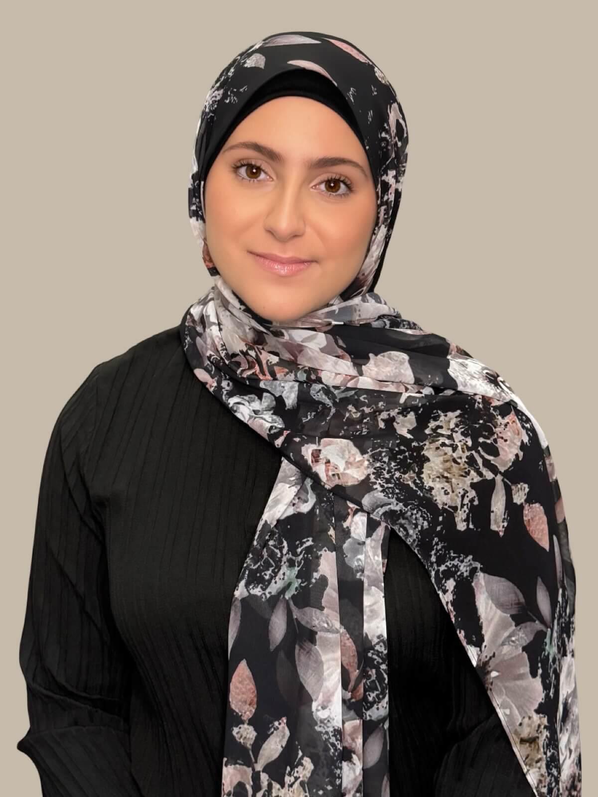 Modish Girl Printed Chiffon Hijab- Fleurette Slate II