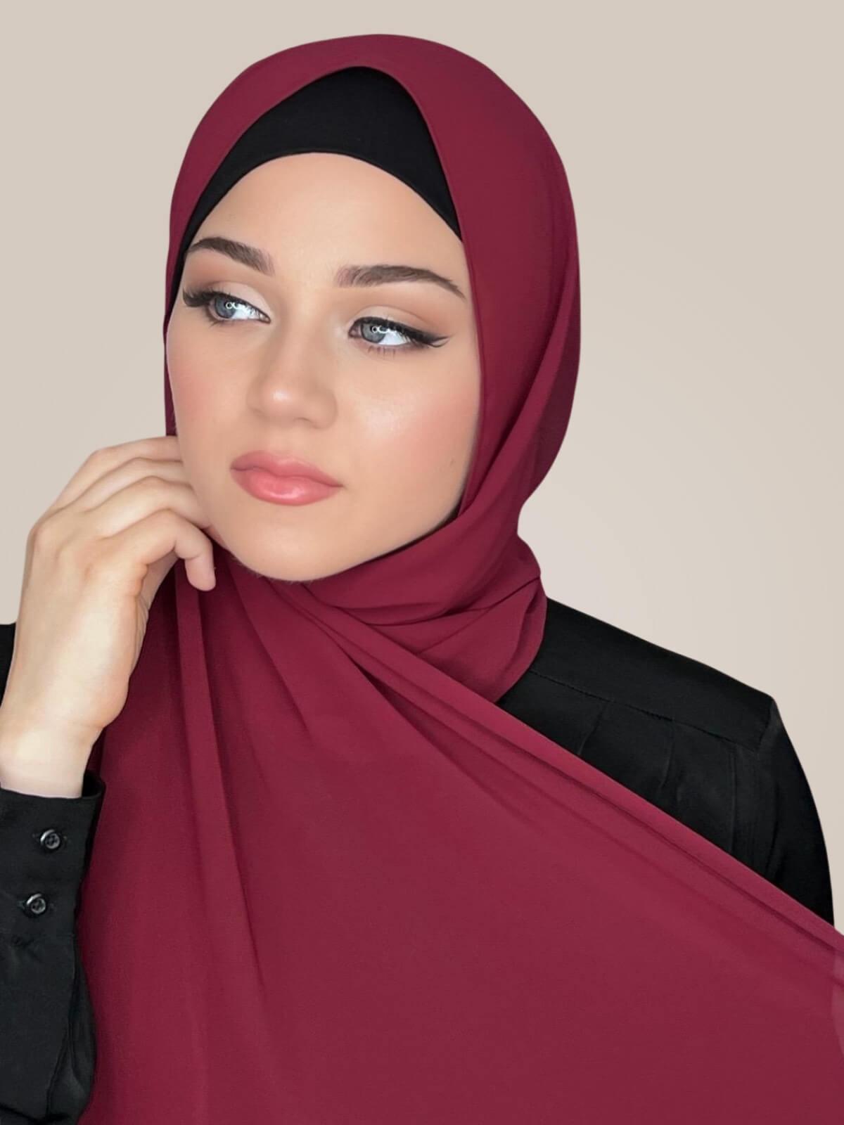 Luxury Chiffon Hijab-Berry Red
