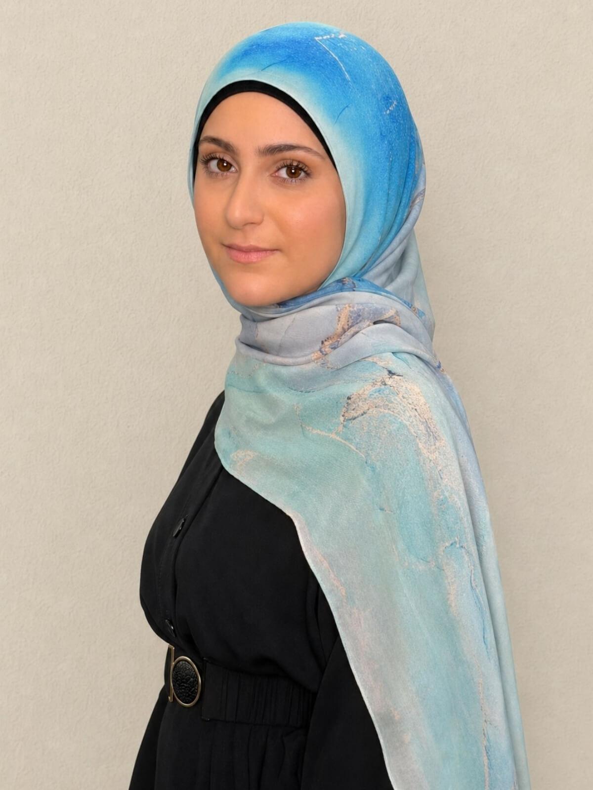 Modish Girl Print Modal Hijab-Amalfi Blue