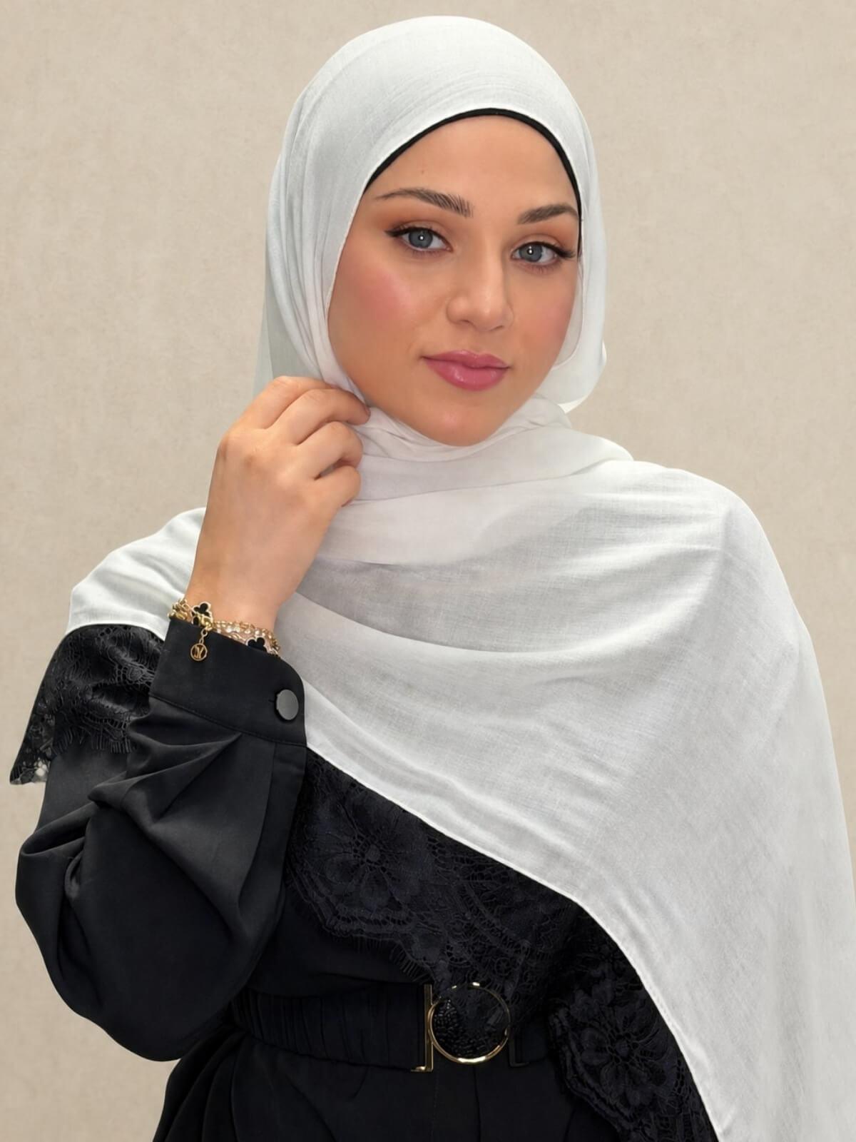 Lace Cotton Modal Hijab-Soft Pearl
