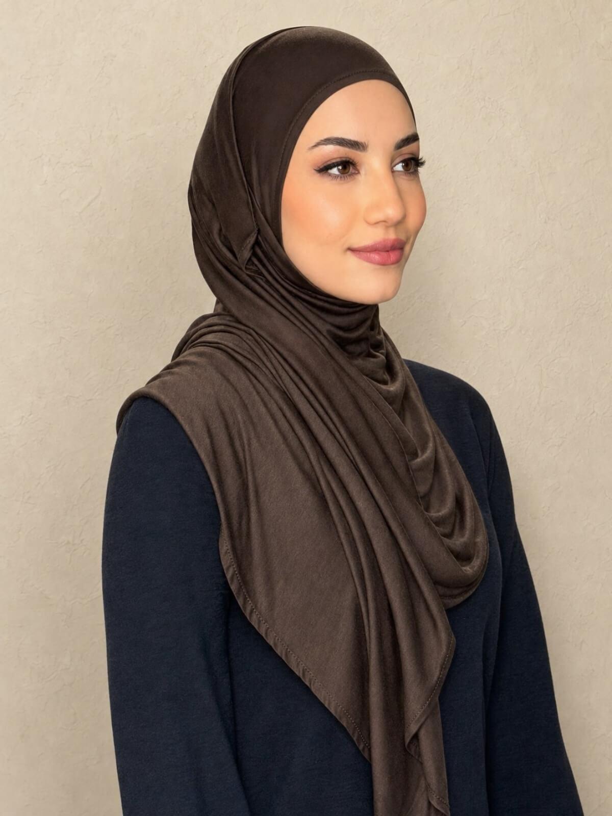 Pre-Sewn Jersey Hijab-Chocolate Brown