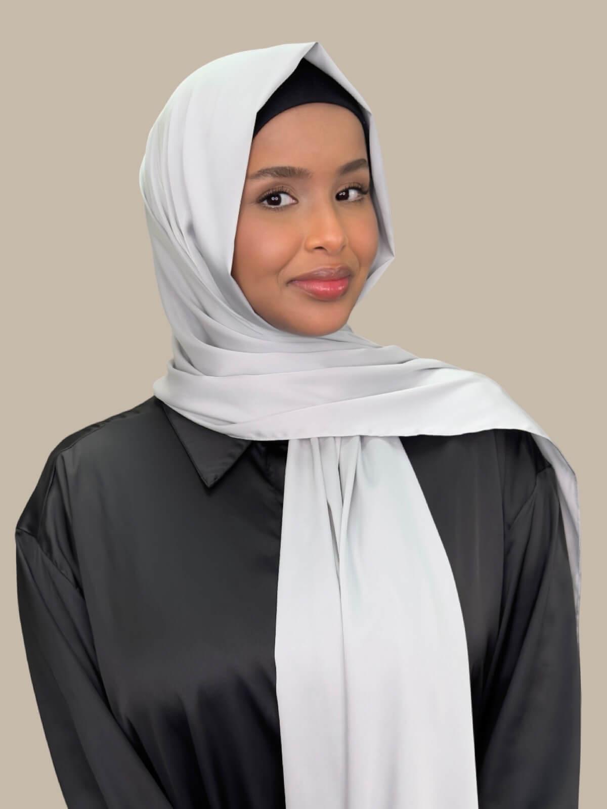 Premium Satin Hijab-Steel Mist