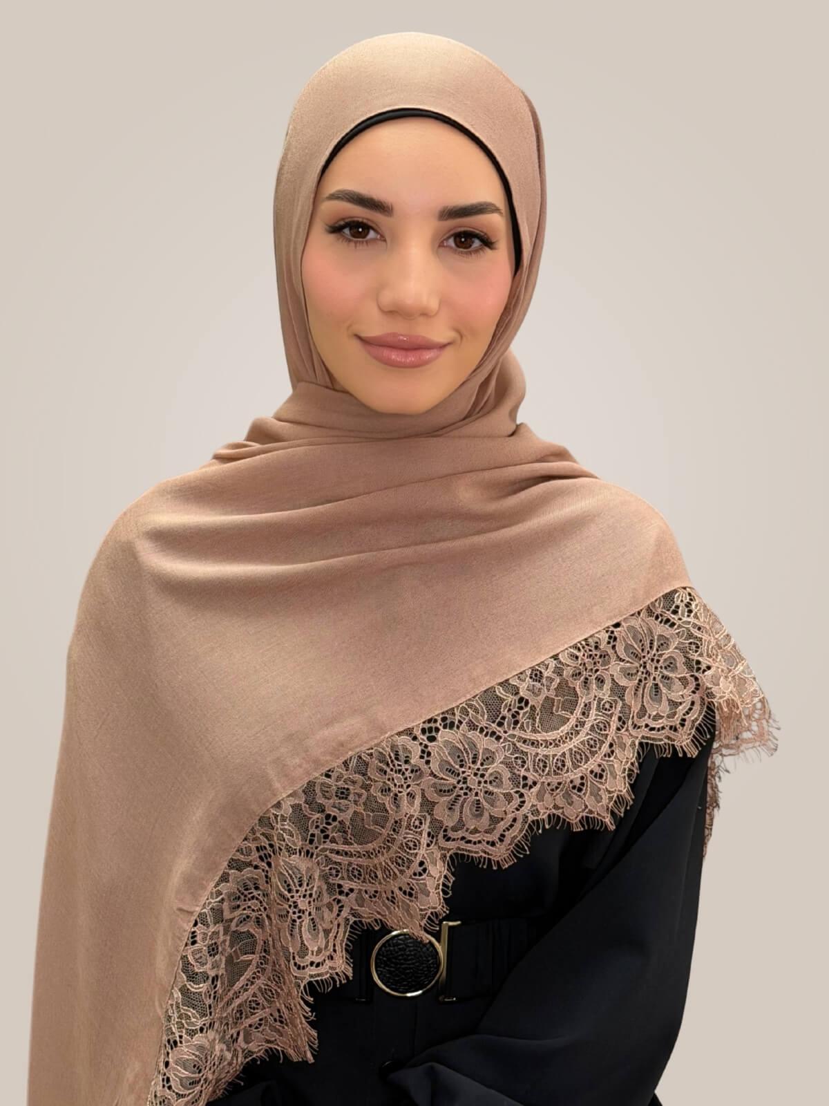 Lace Cotton Modal Hijab-Pink Rosewood