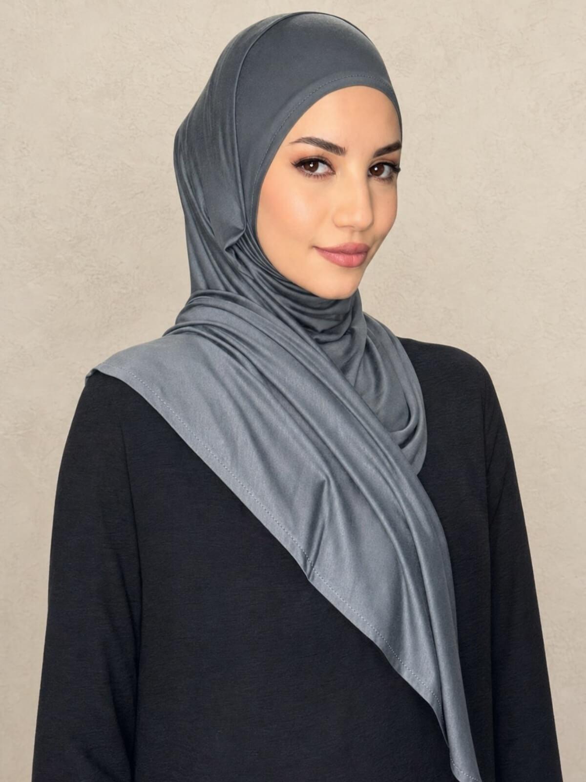 Pre-Sewn Jersey Hijab-Pebble Grey