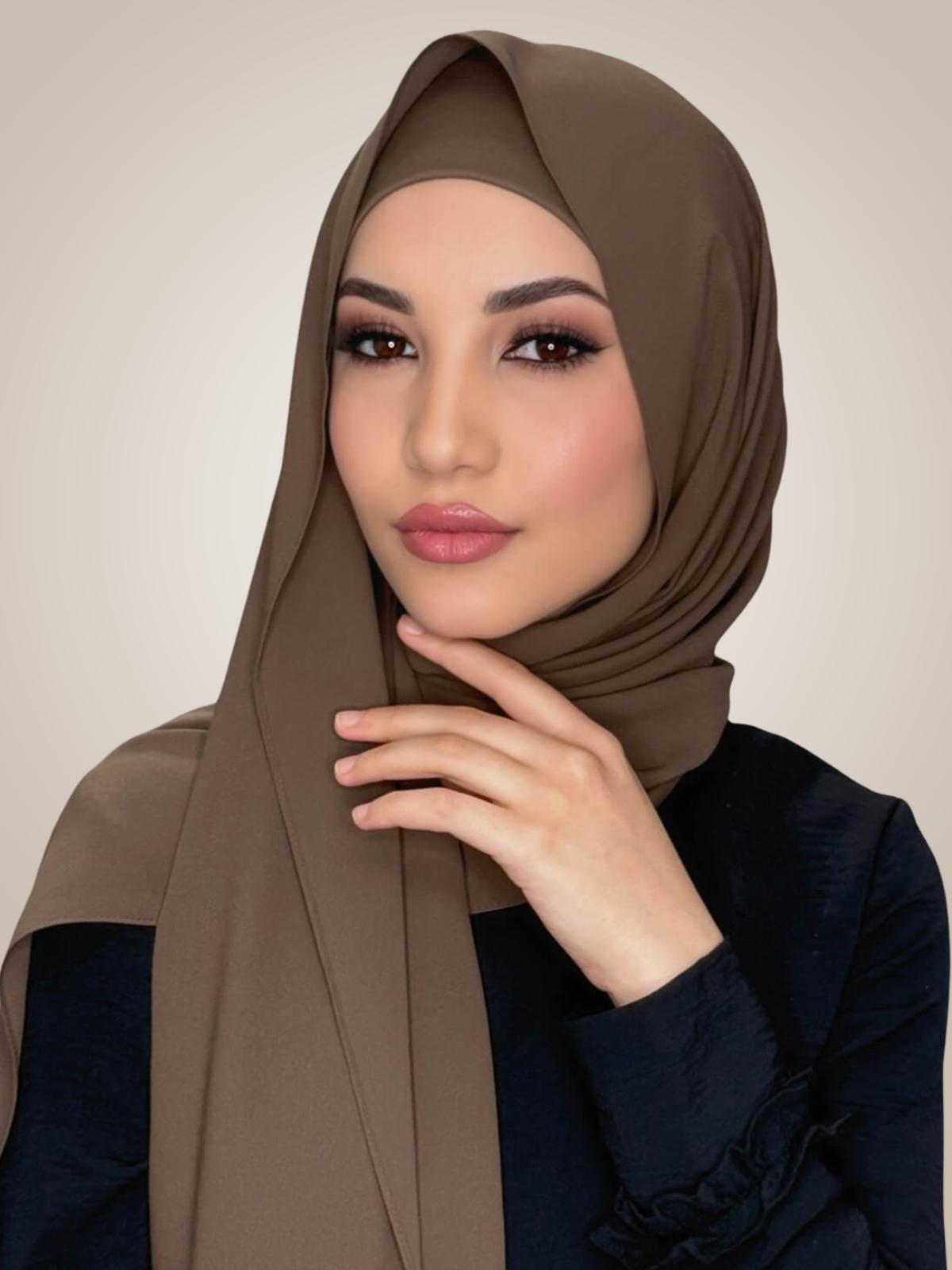 Matching Chiffon Hijab Set-Swiss Brown