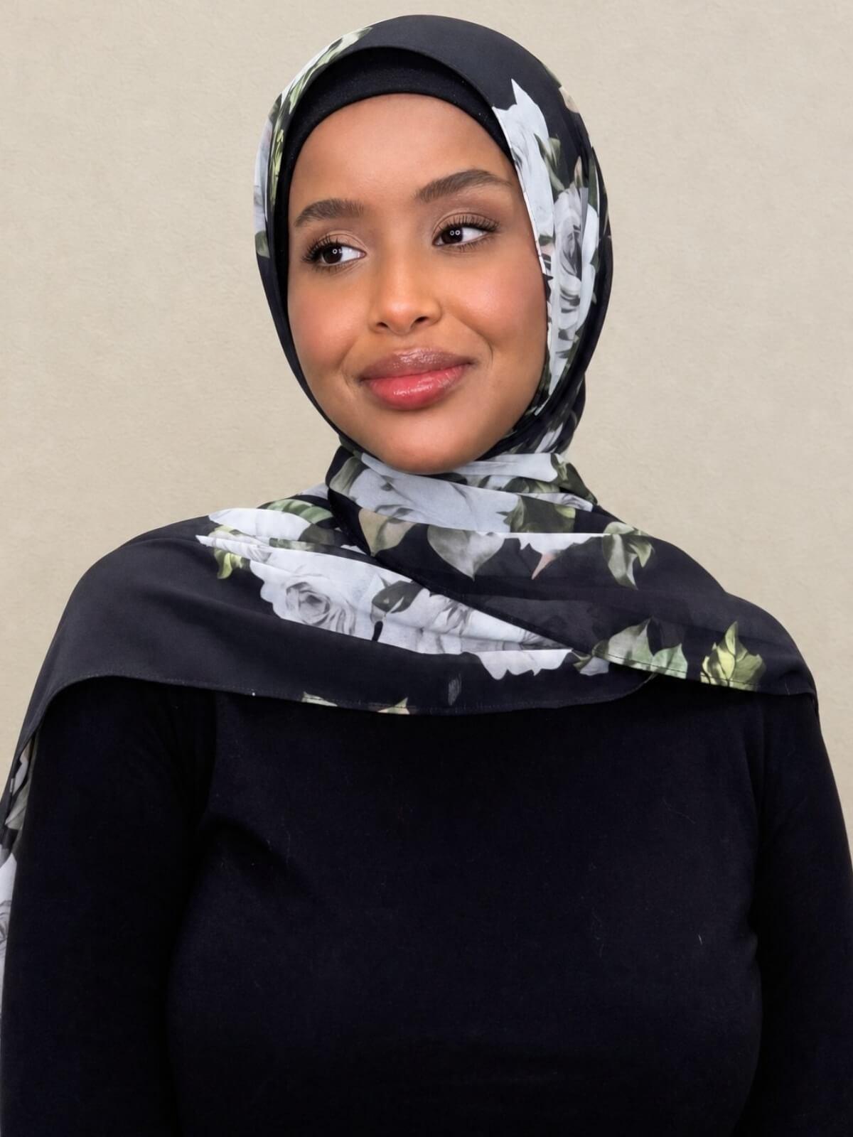 Printed Chiffon Hijab-Frosted Rosette