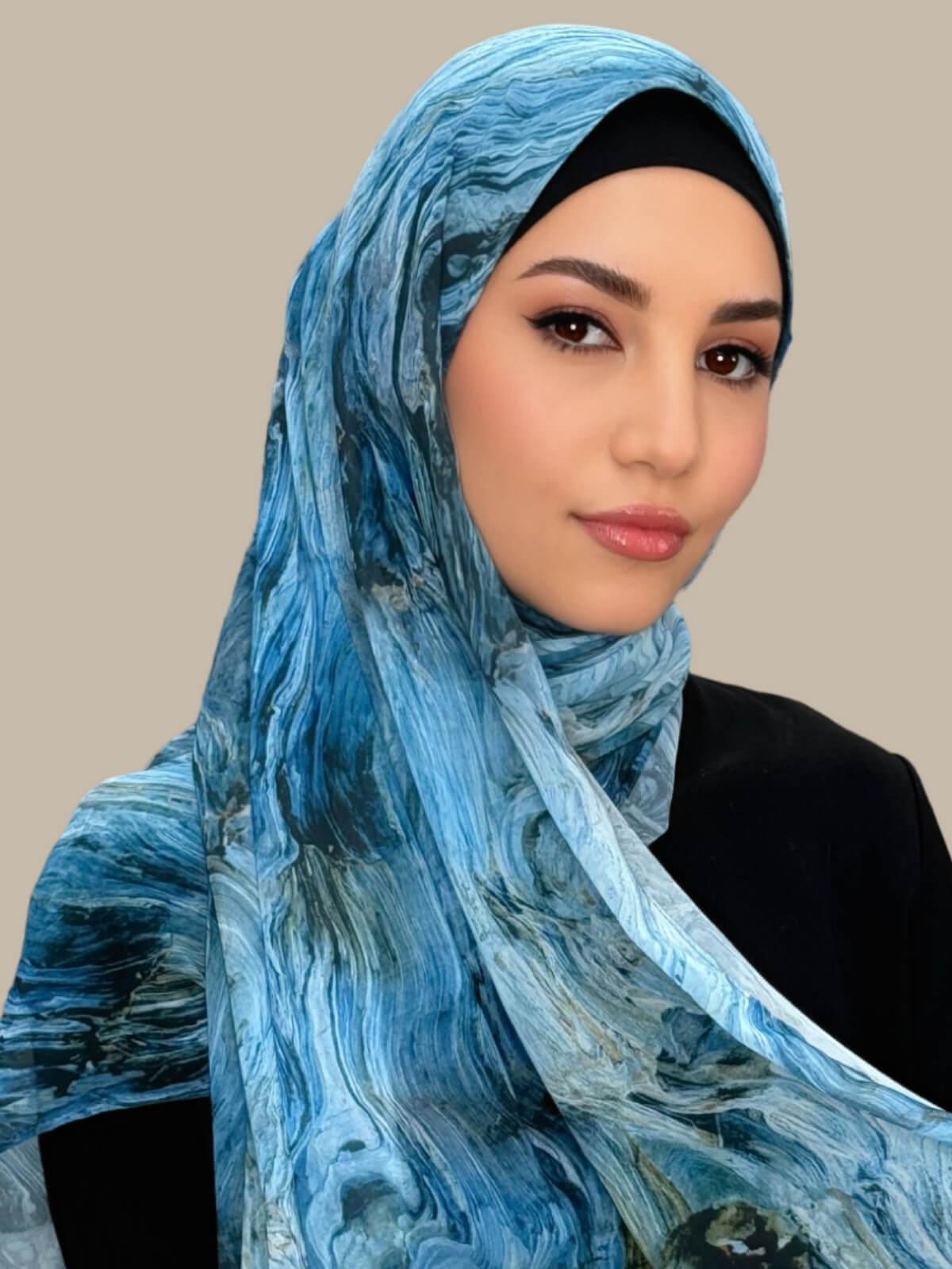 Printed Chiffon Hijab-Ocean Mist