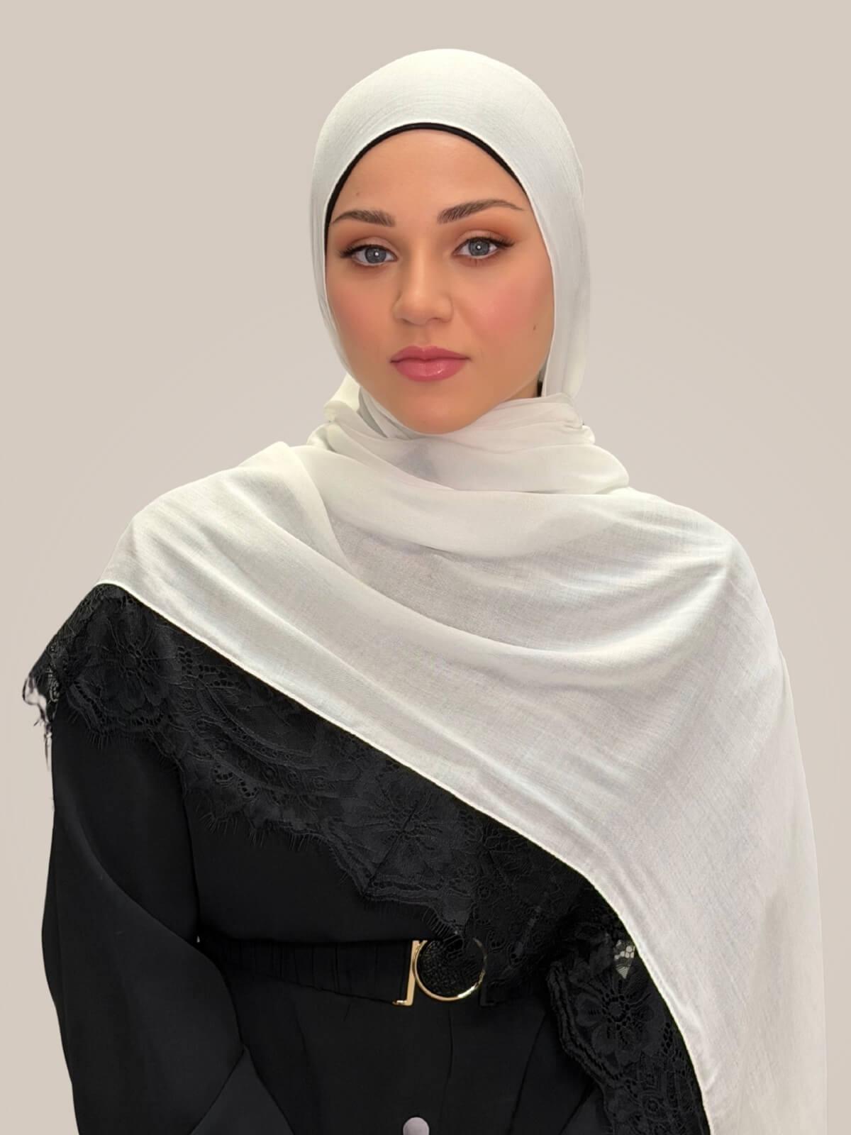 Lace Cotton Modal Hijab-Soft Pearl