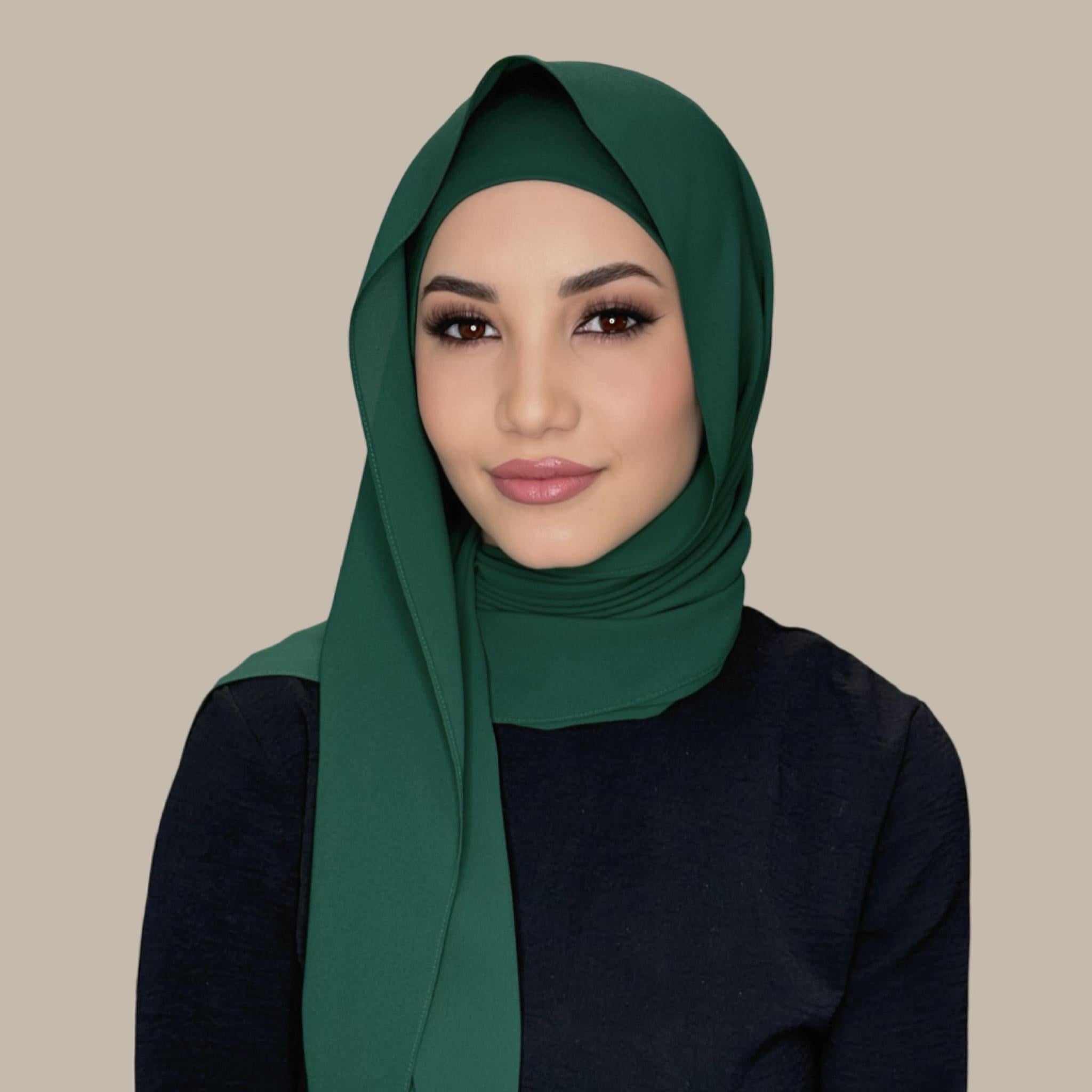 Matching Chiffon Hijab Set-Deep Green