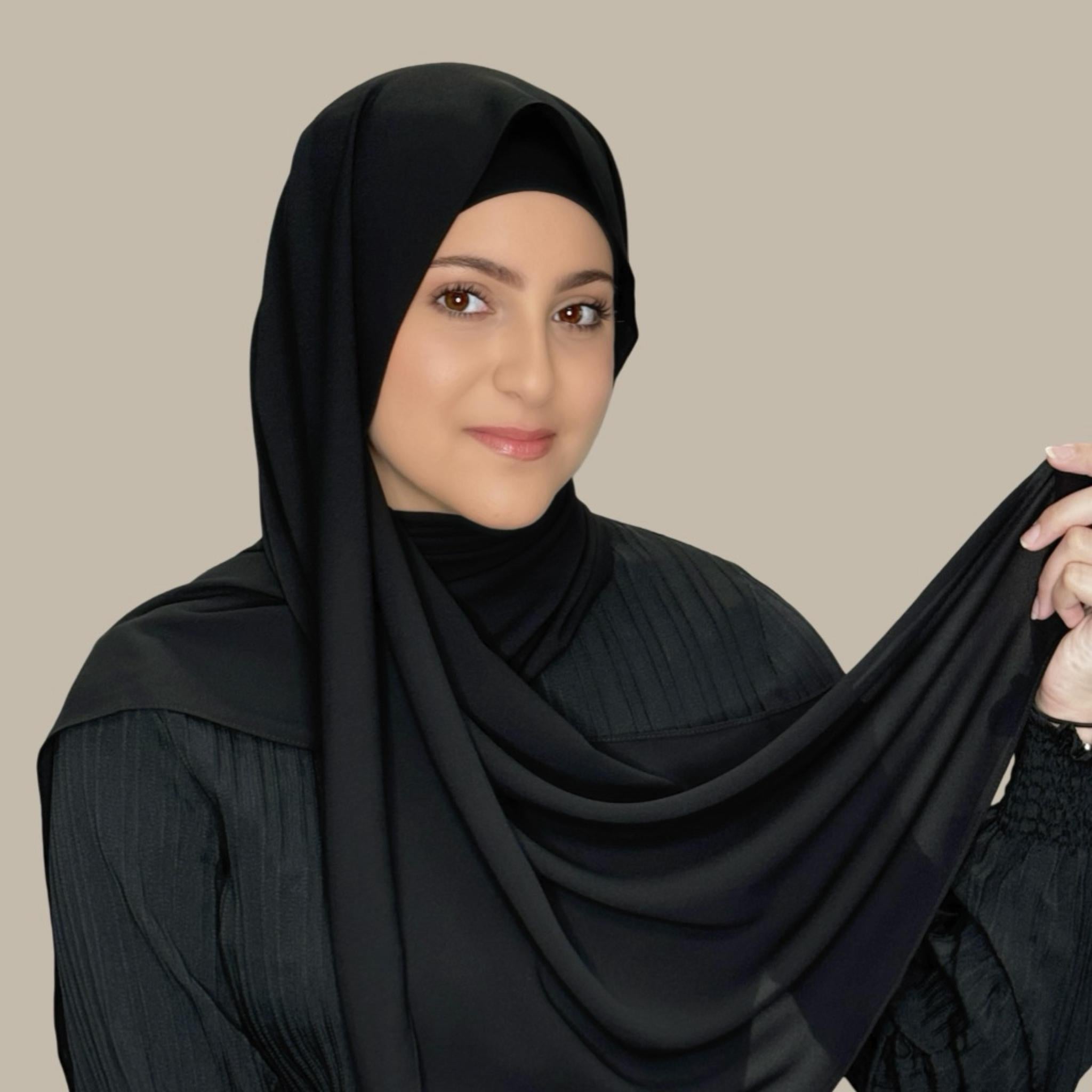 Modish Girl Matching Chiffon Hijab Set-Black