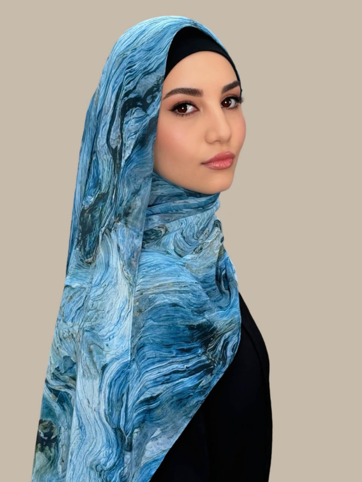 Printed Chiffon Hijab-Ocean Mist