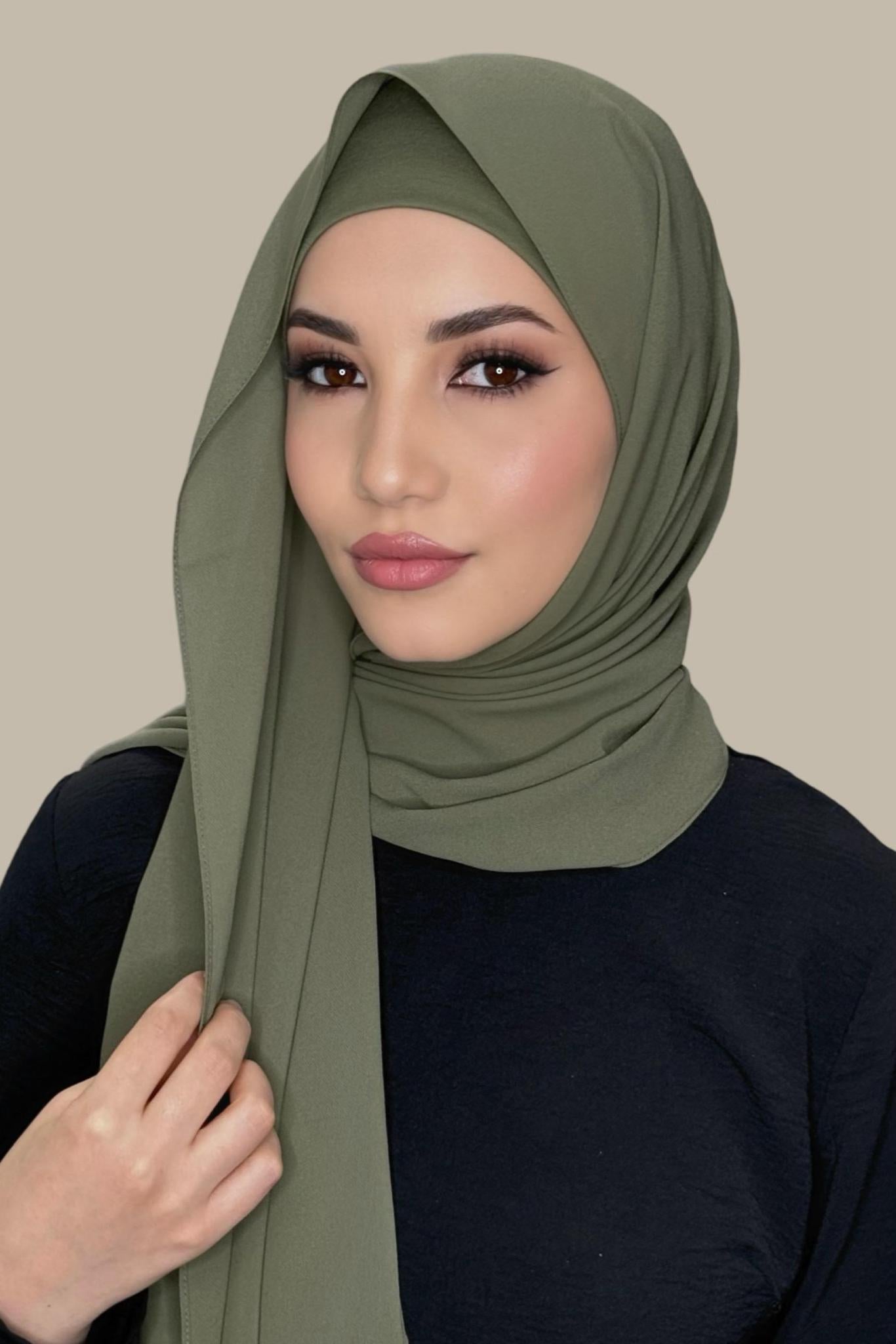 Matching Chiffon Hijab Set-Dusty Olive