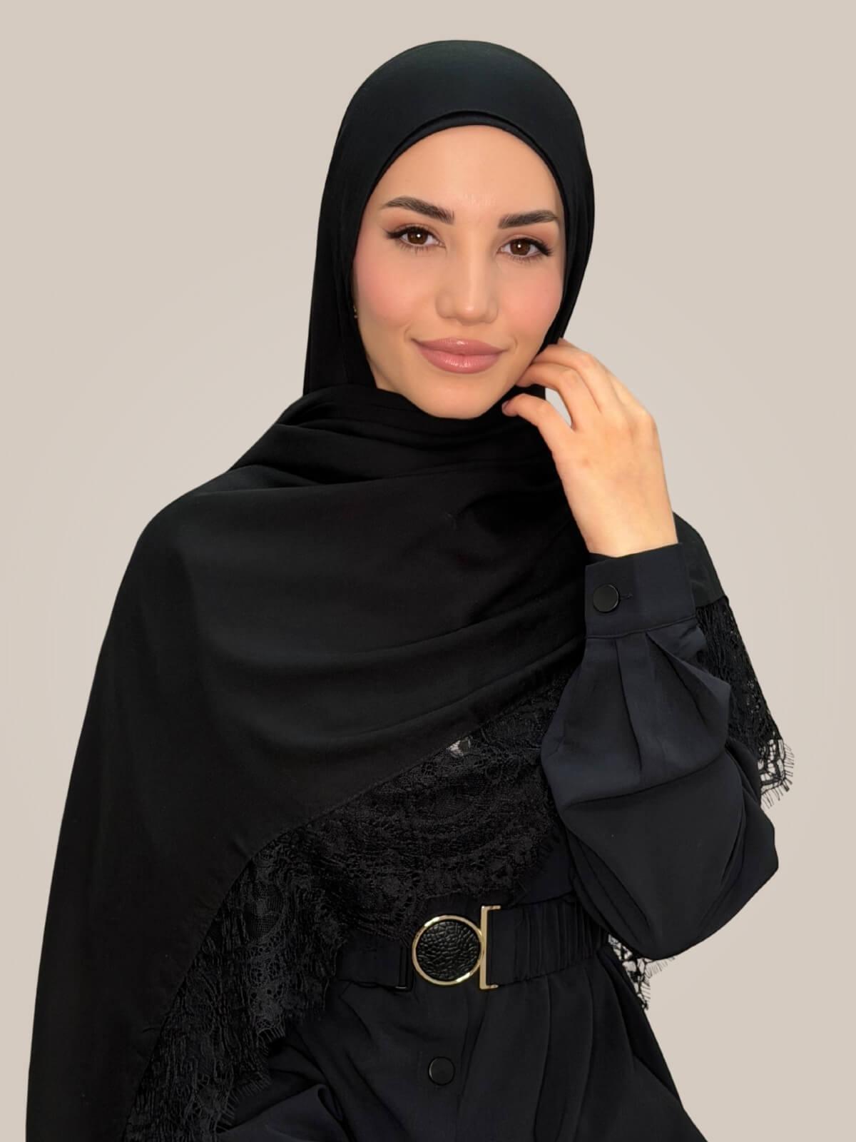 Lace Cotton Modal Hijab-Midnight