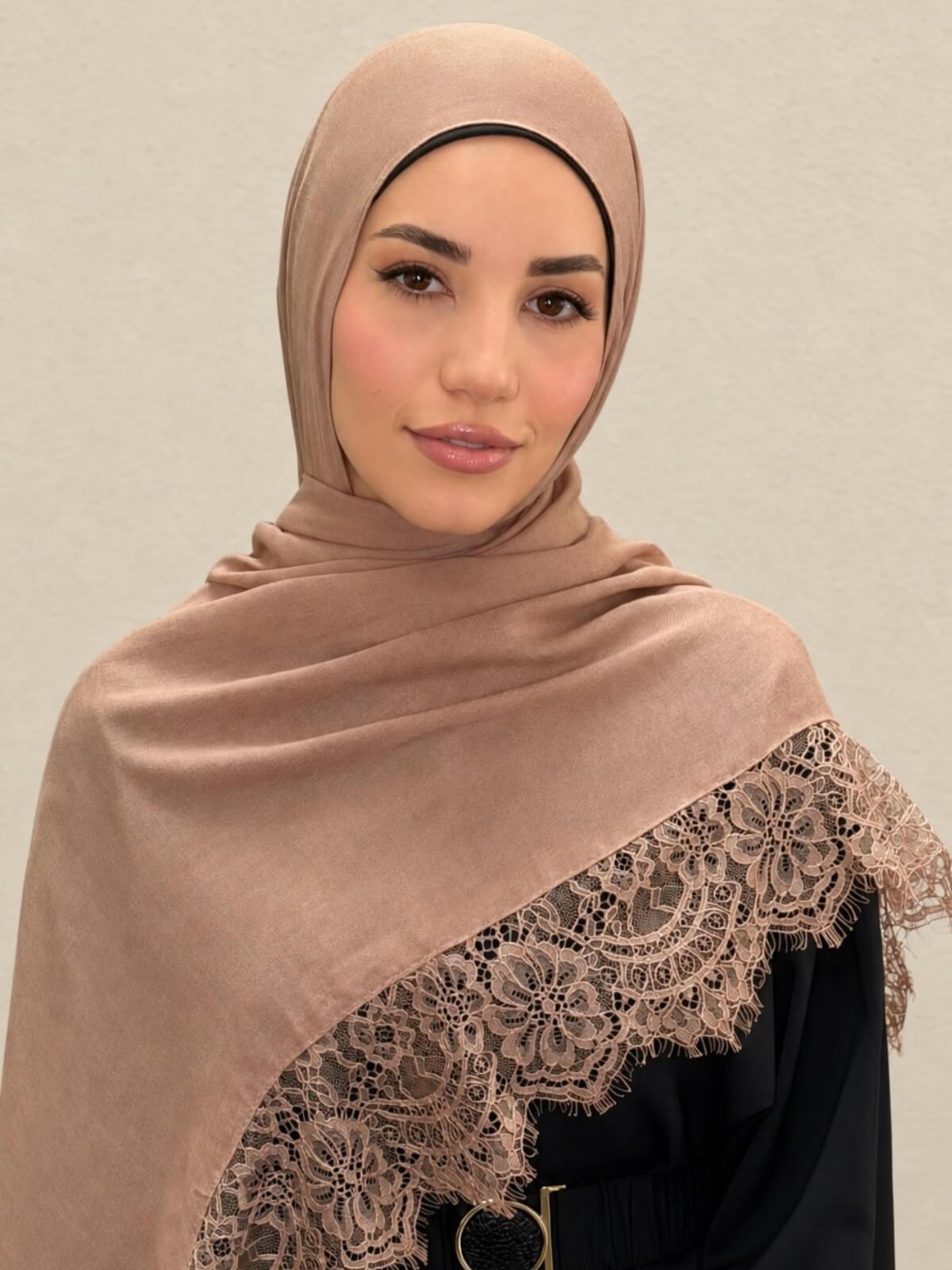 Lace Cotton Modal Hijab-Pink Rosewood