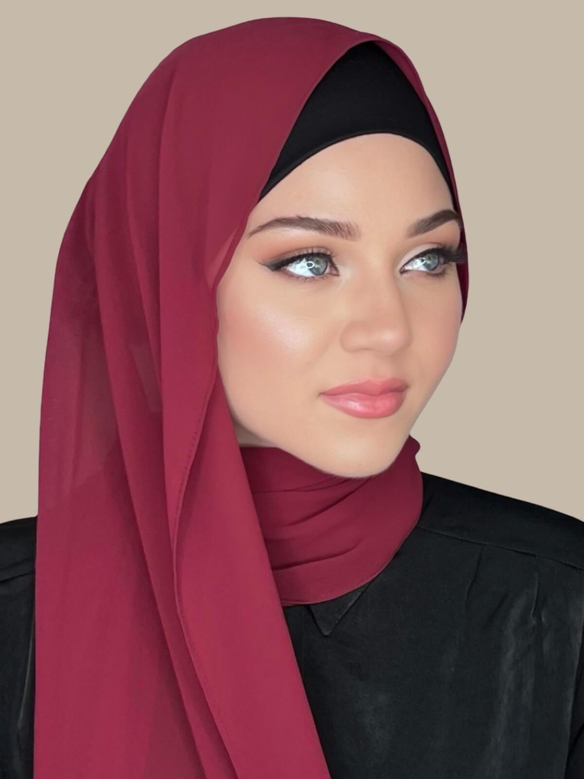 Luxury Chiffon Hijab-Berry Red