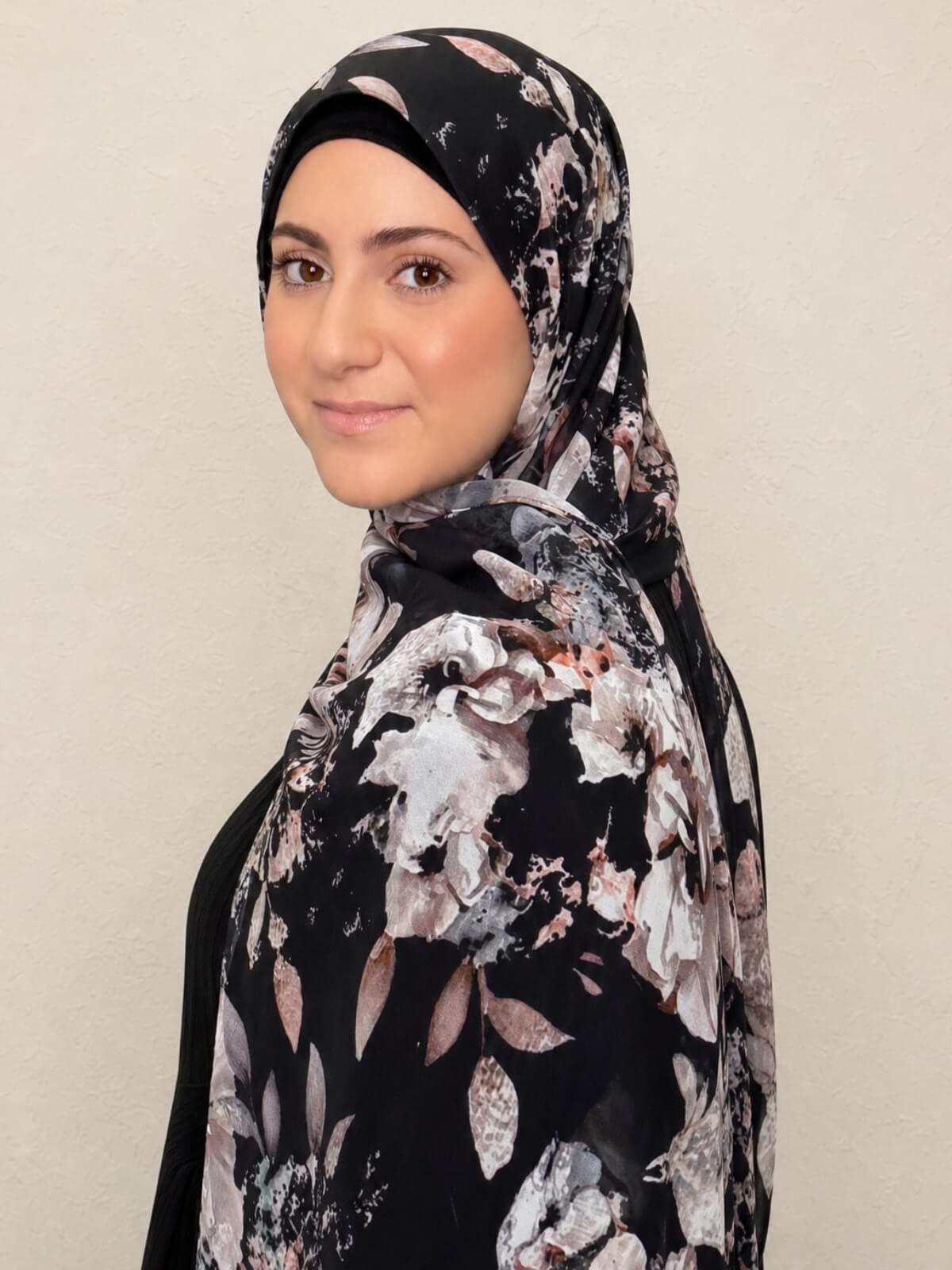 Modish Girl Printed Chiffon Hijab- Fleurette Slate II