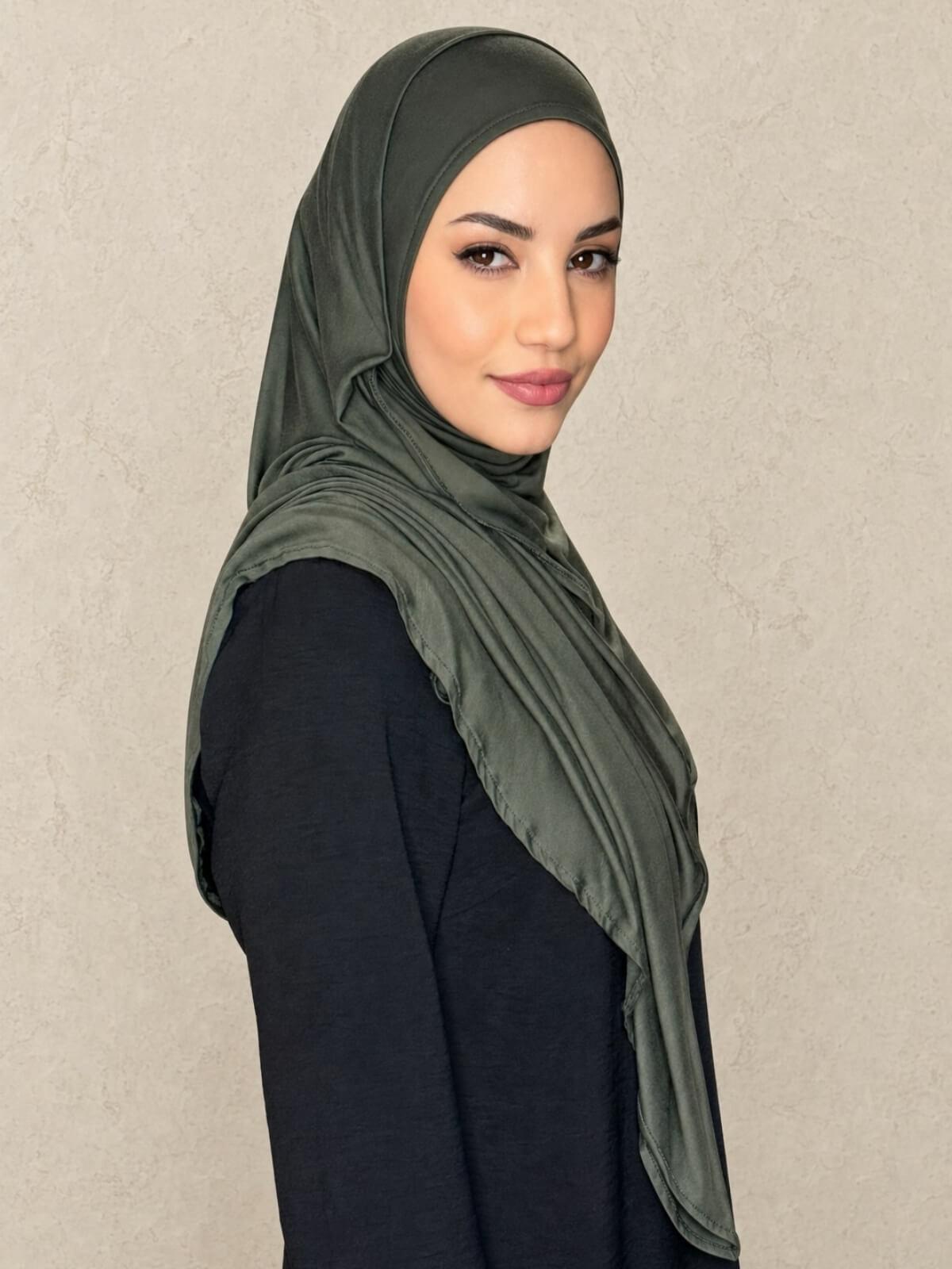 Pre-Sewn Jersey Hijab-Army Green
