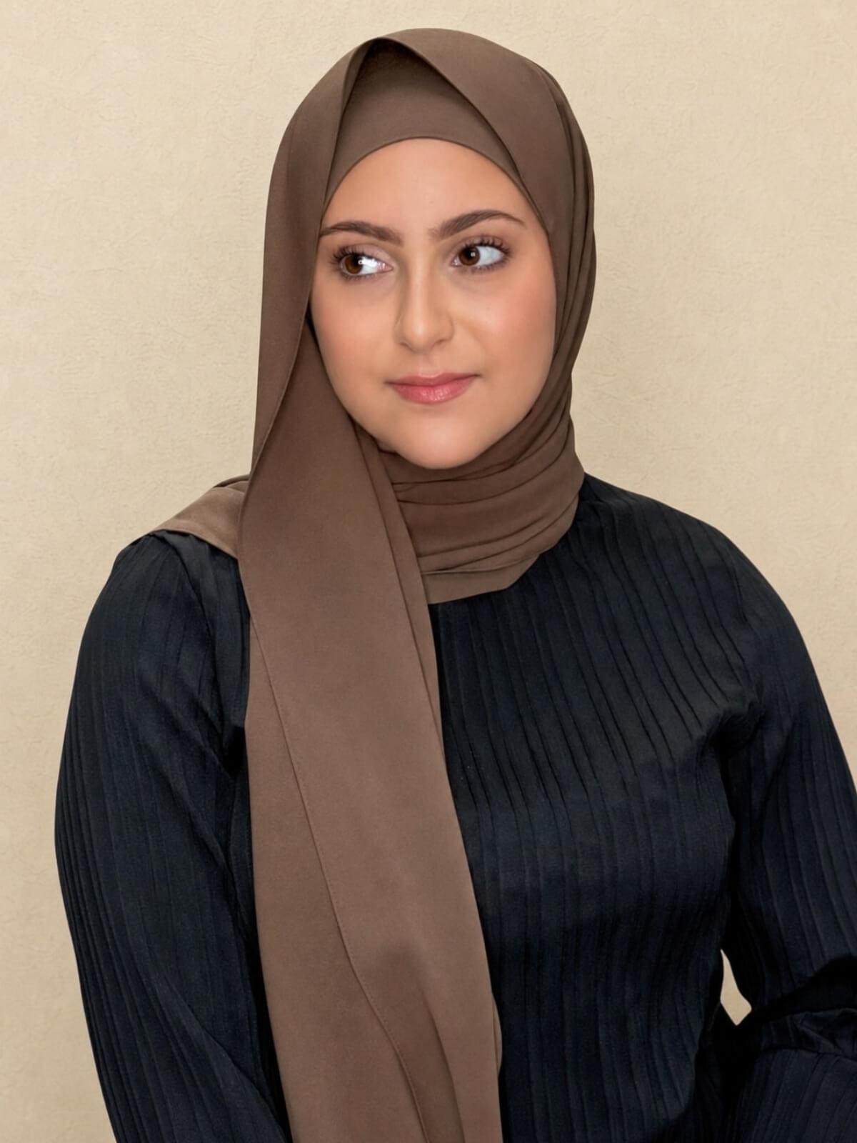 Modish Girl Matching Chiffon Hijab Set-Swiss Brown