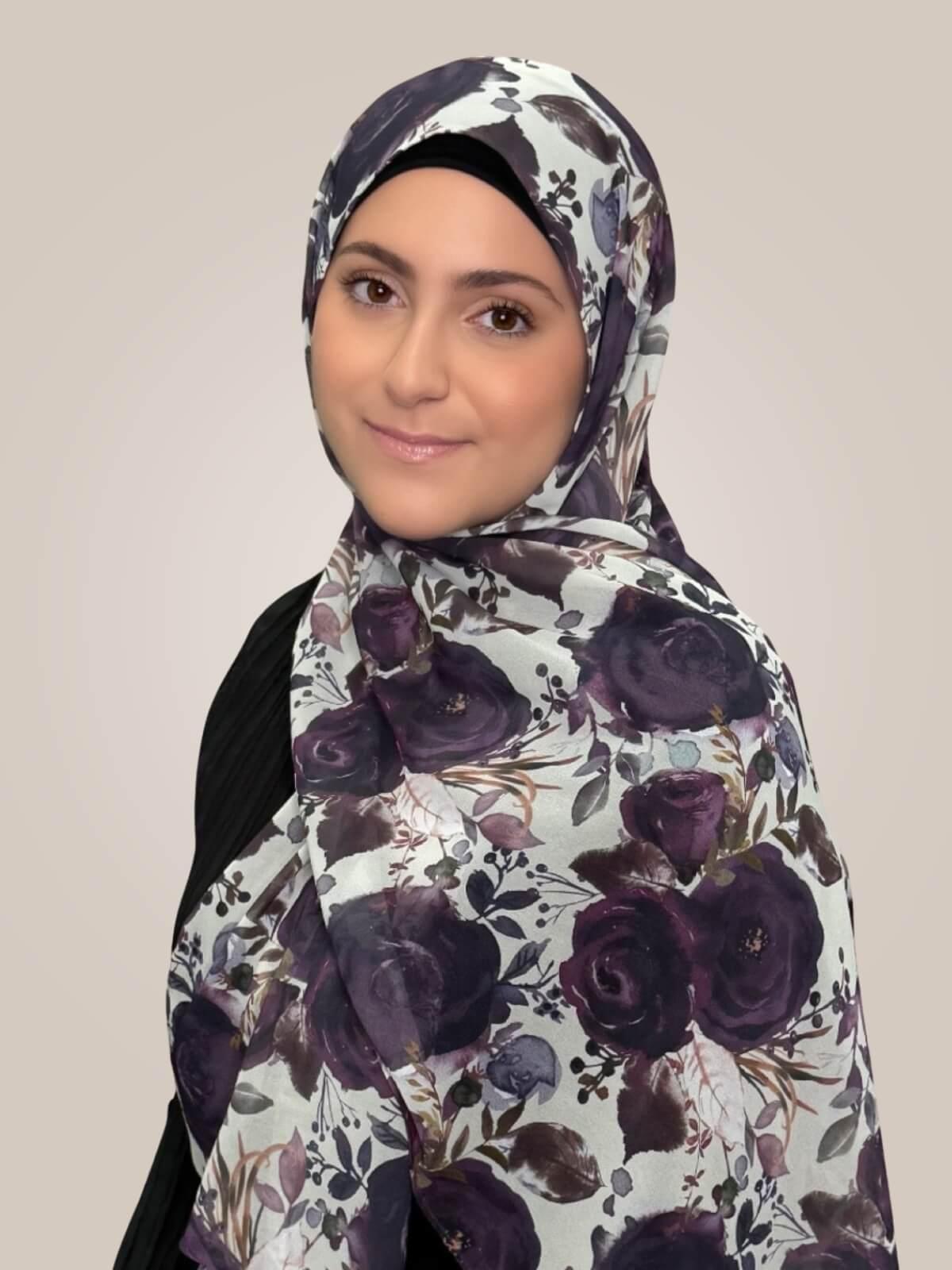 Modish Girl Printed Chiffon Hijab-Plum Orchid