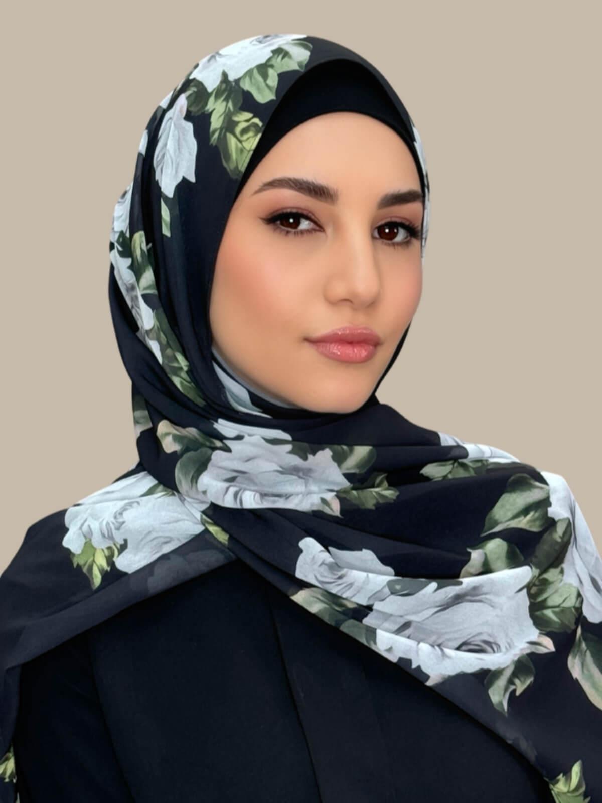 Printed Chiffon Hijab-Frosted Rosette