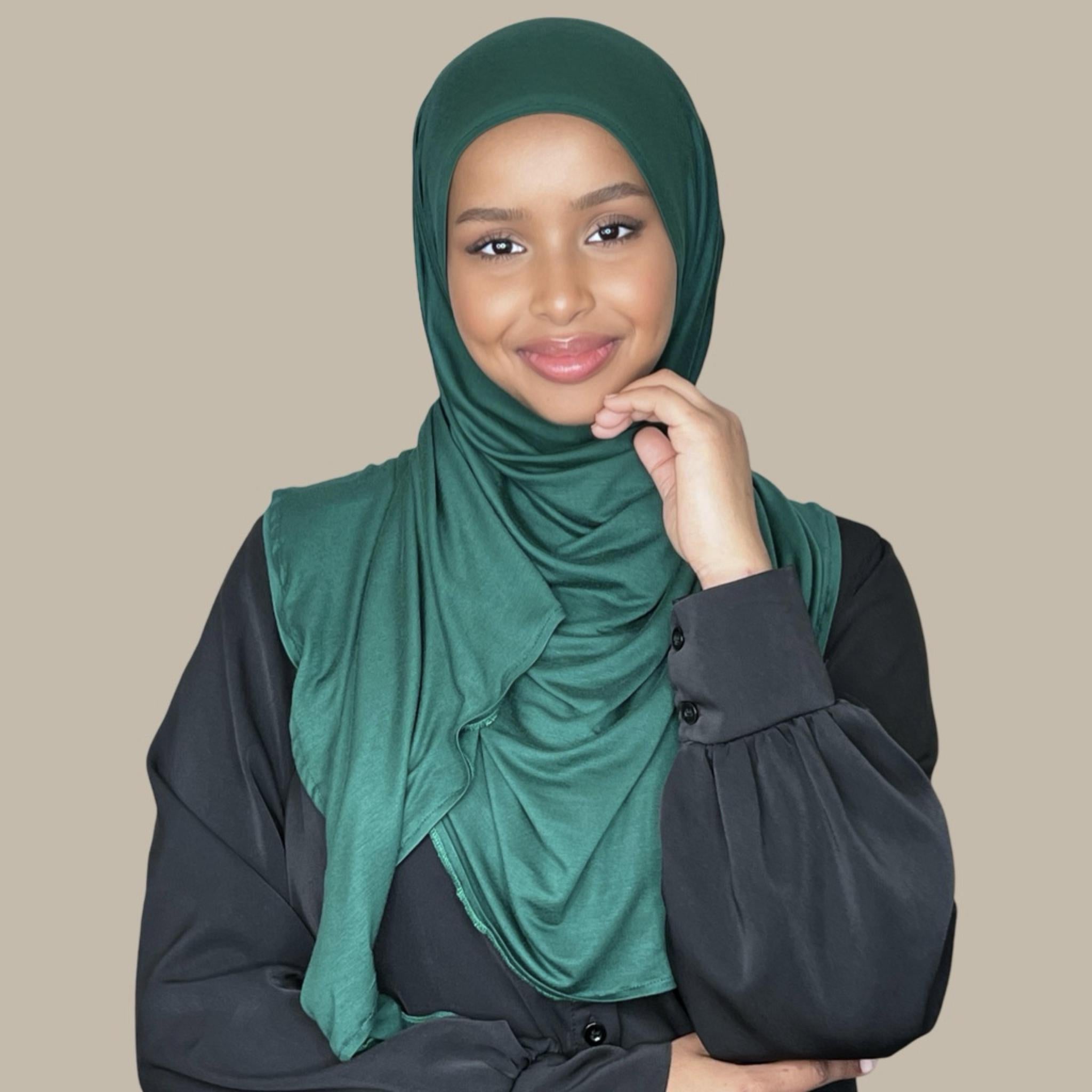 Pre-Sewn Jersey Hijab-Forrest Green