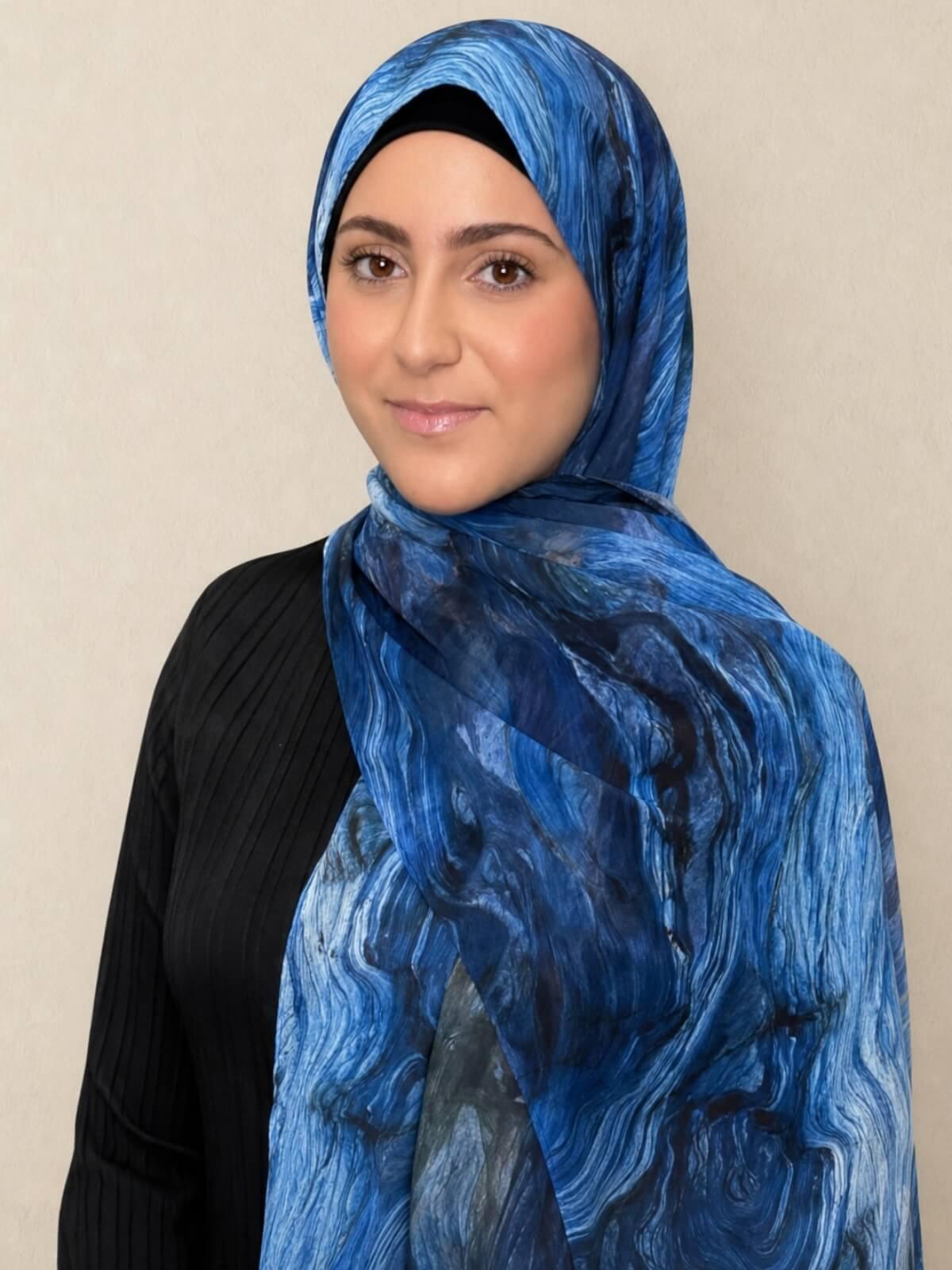Modish Girl Printed Chiffon Hijab-Ocean Mist