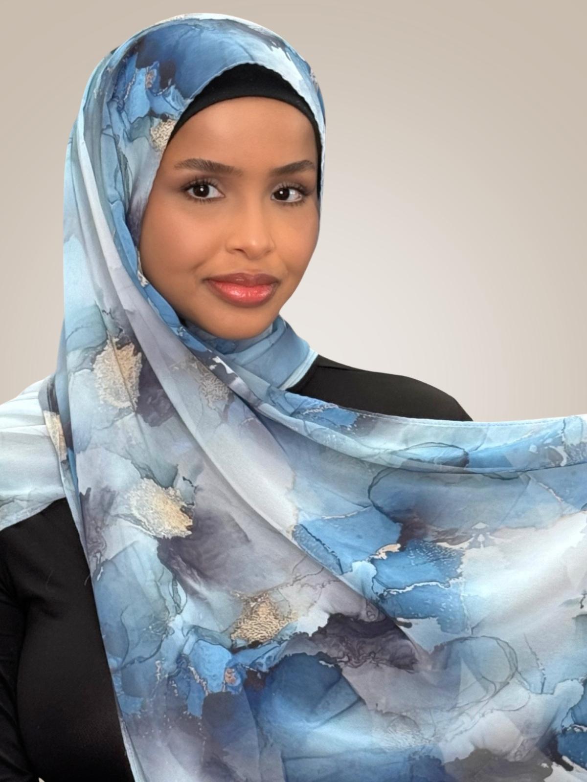 Printed Chiffon Hijab-Arctic Mist