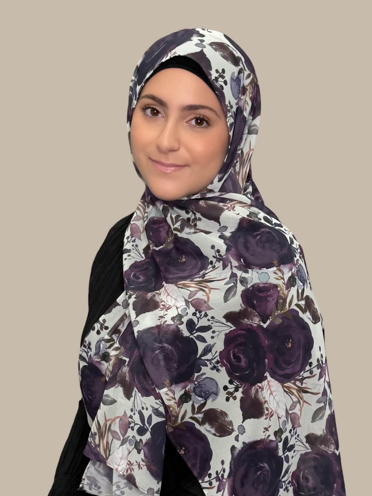 Modish Girl Printed Chiffon Hijab-Plum Orchid