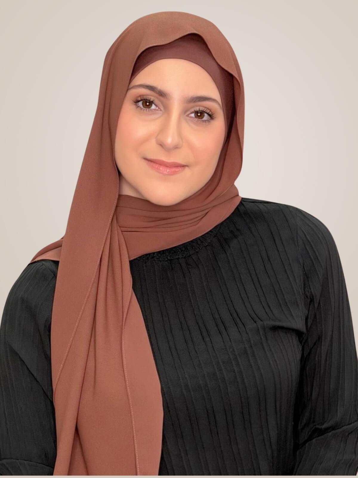 Modish Girl Matching Chiffon Hijab Set-Burnt Redwood