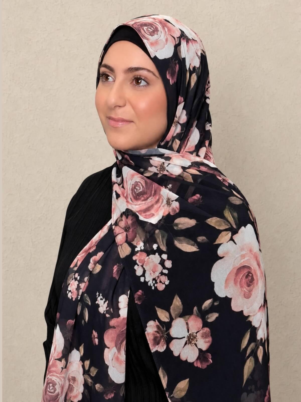 Modish Girl Printed Chiffon Hijab-Breathless Blossom
