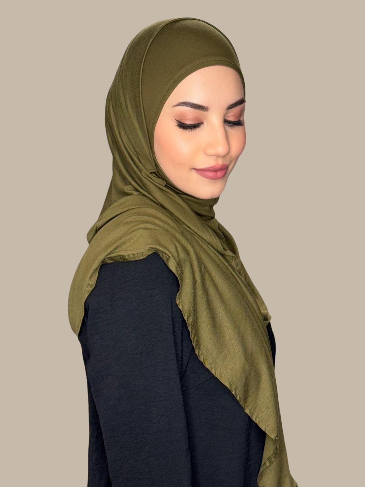 Pre-Sewn Jersey Hijab-Olive Green