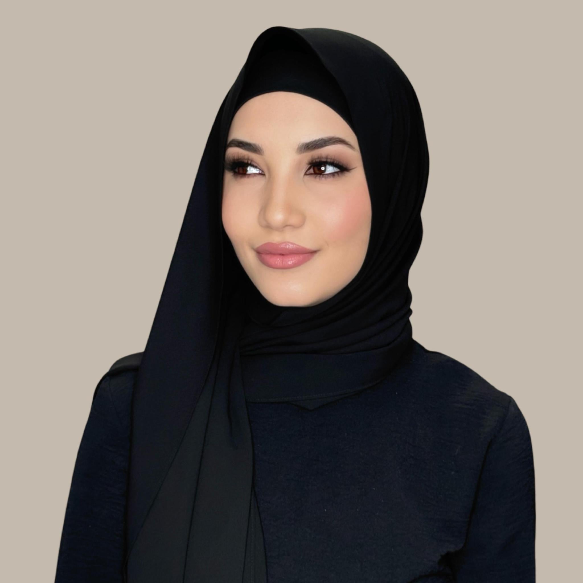 Matching Chiffon Hijab Set-Black