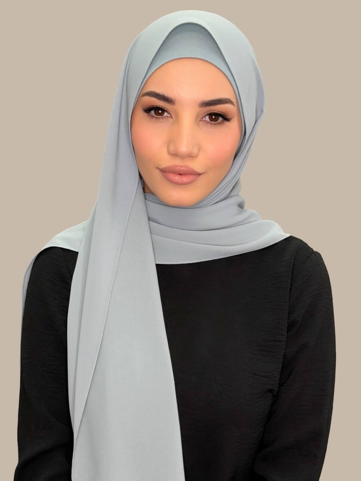 Matching Chiffon Hijab Set-Stone Blue