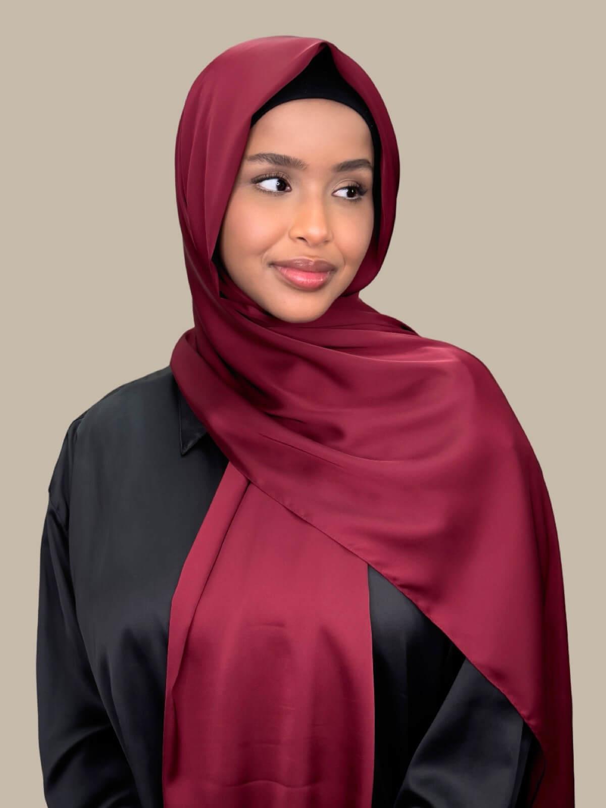 Premium Satin Hijab-Velvet Wine