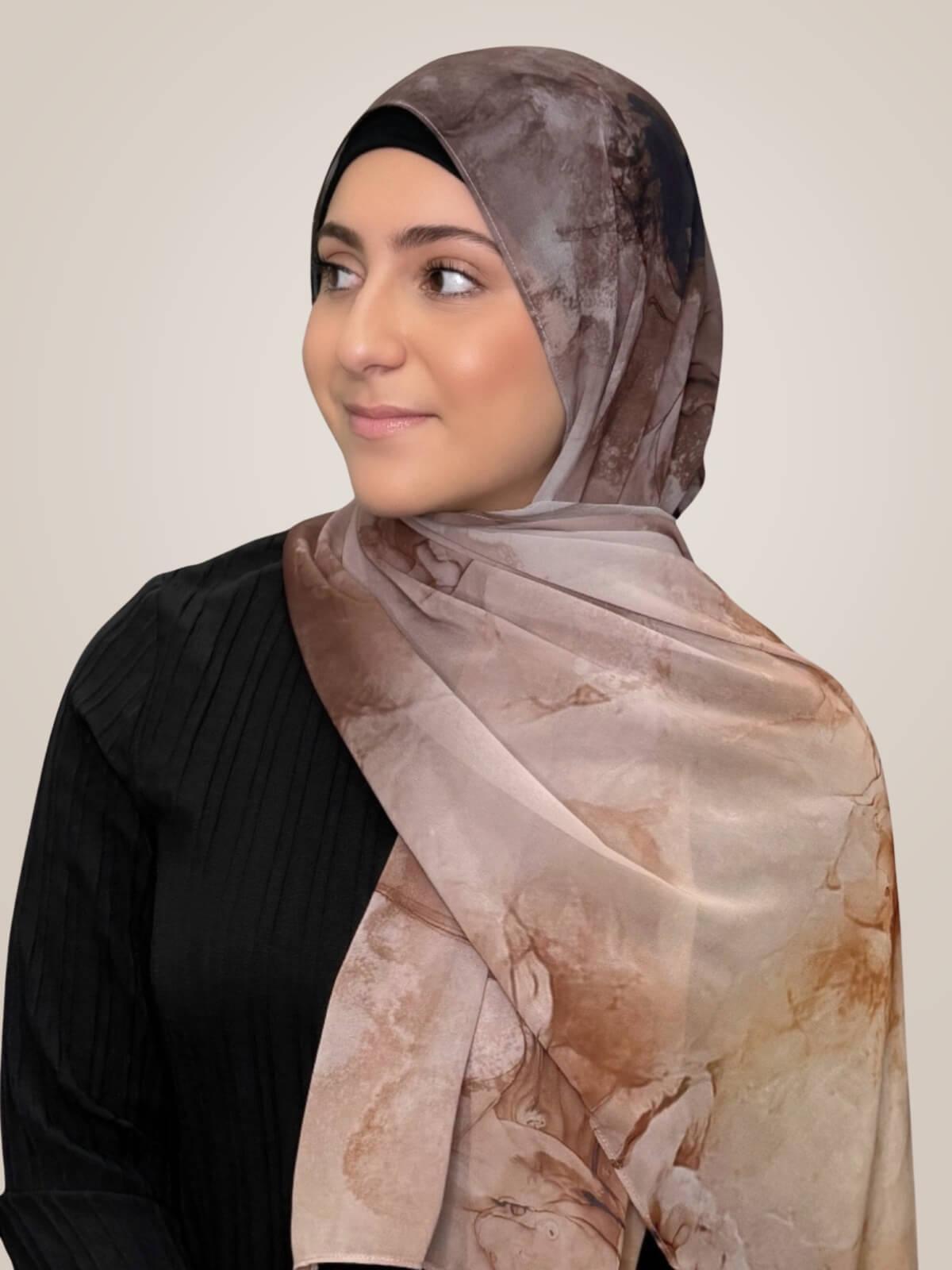 Modish Girl Printed Chiffon Hijab- Desert Dust